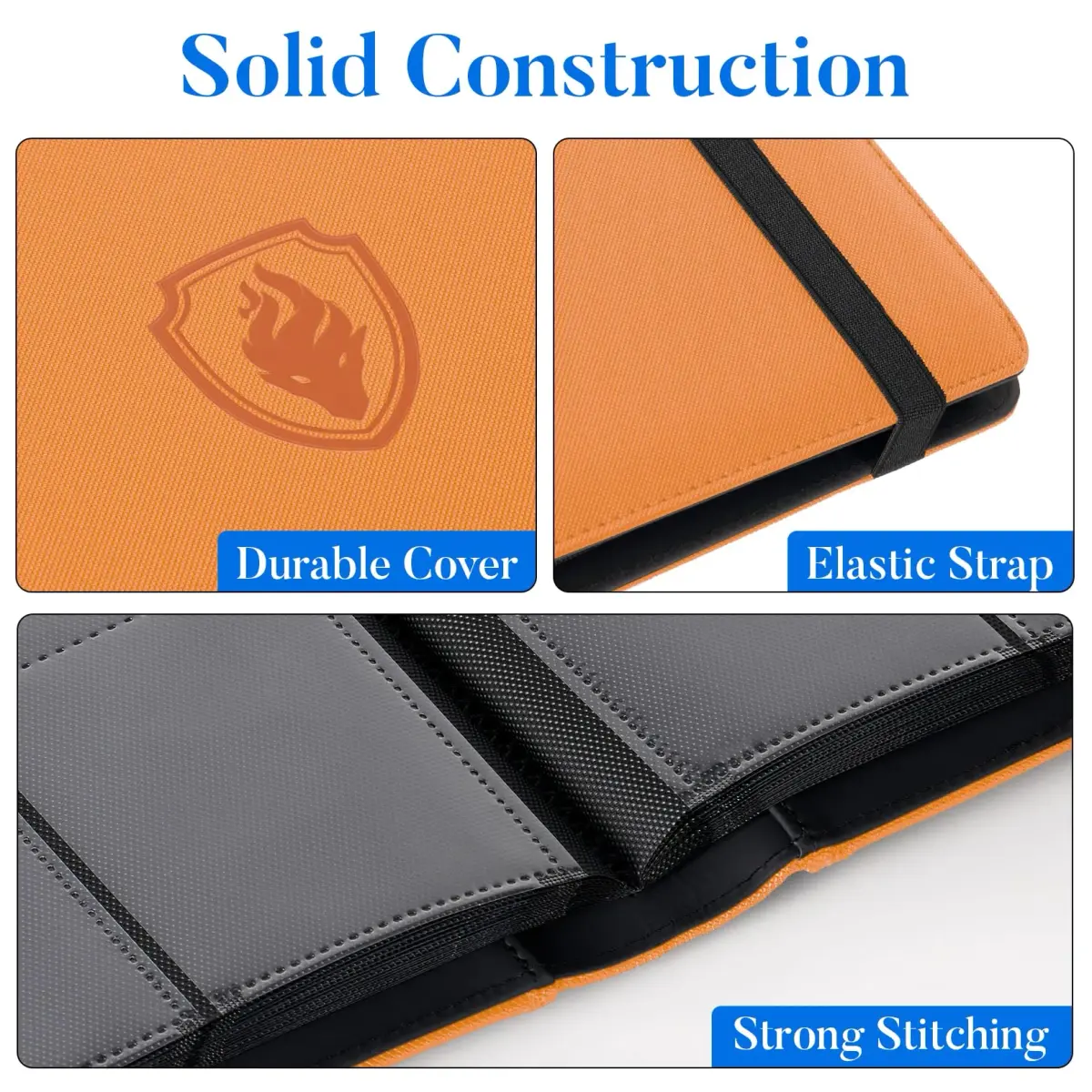 Fabmaker 9 Pocket Card Binder for 360 Cards, Orange PU Cover Display Album | Educational & Safe for Kids - view 2