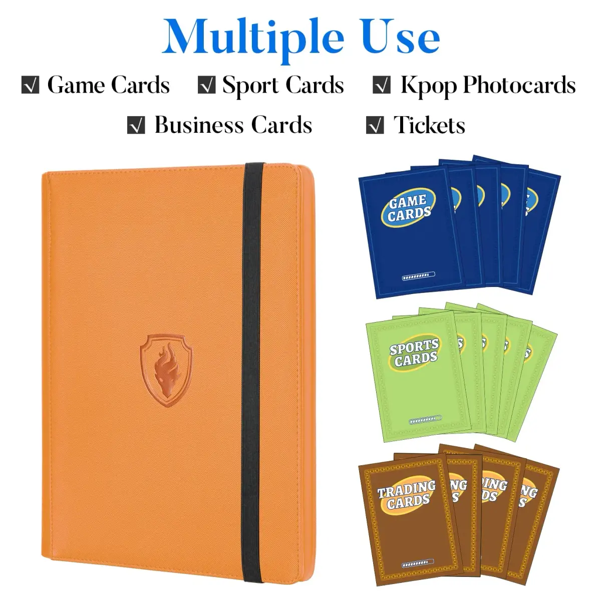 Fabmaker 9 Pocket Card Binder for 360 Cards, Orange PU Cover Display Album | Educational & Safe for Kids - view 3