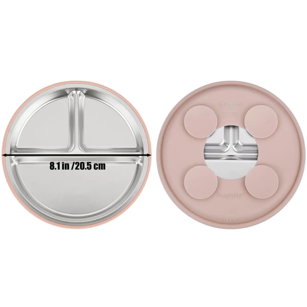 PandaEar 6-in-1 Stainless Steel Baby Feeding Set | Divided Suction Plate, Bowl, Sippy Cup with Straw, Bib, Spoon & Fork | BPA-Free Toddler Feeding Essentials for Self-Feeding (Pink) - view 6