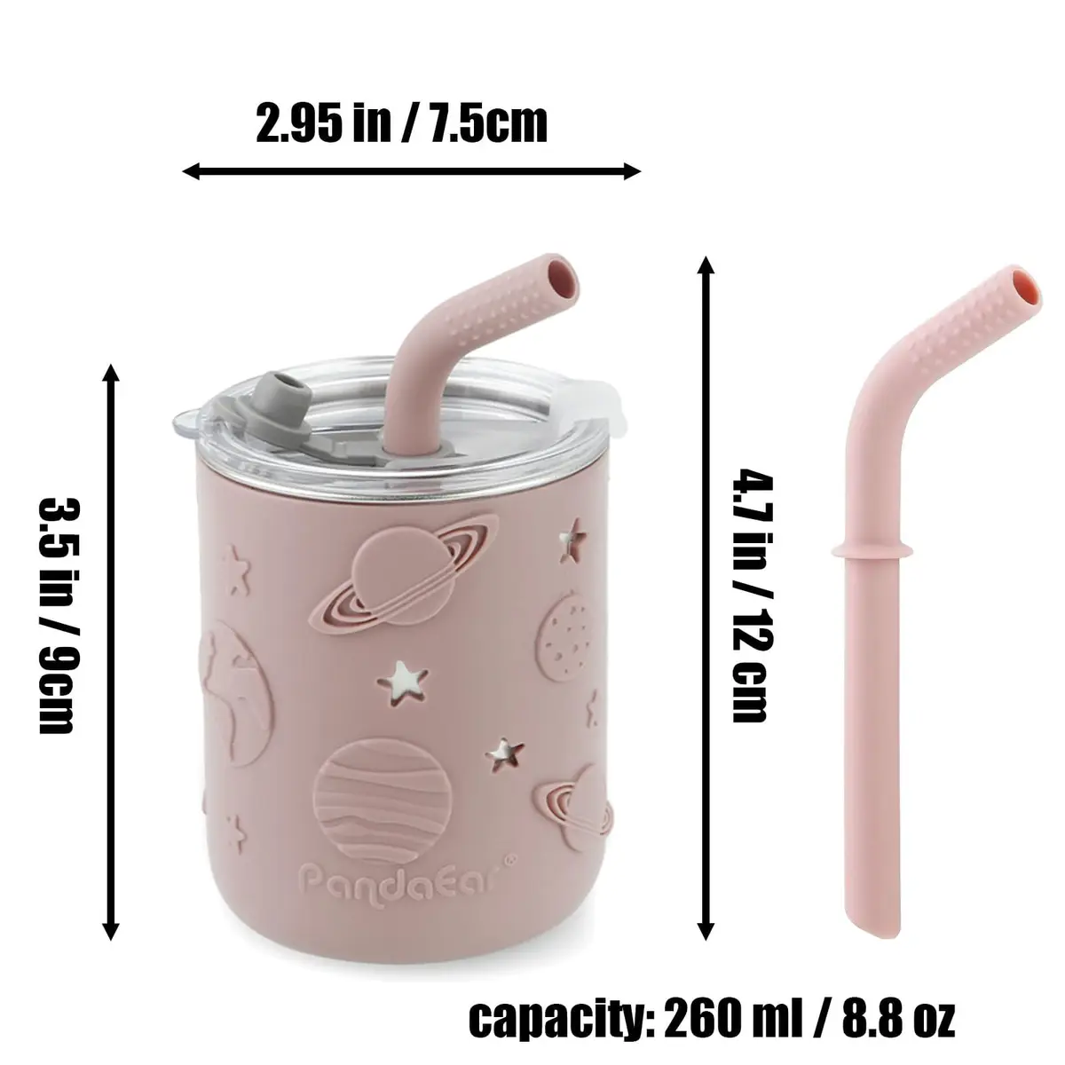 PandaEar 6-in-1 Stainless Steel Baby Feeding Set | Divided Suction Plate, Bowl, Sippy Cup with Straw, Bib, Spoon & Fork | BPA-Free Toddler Feeding Essentials for Self-Feeding (Pink) - view 7