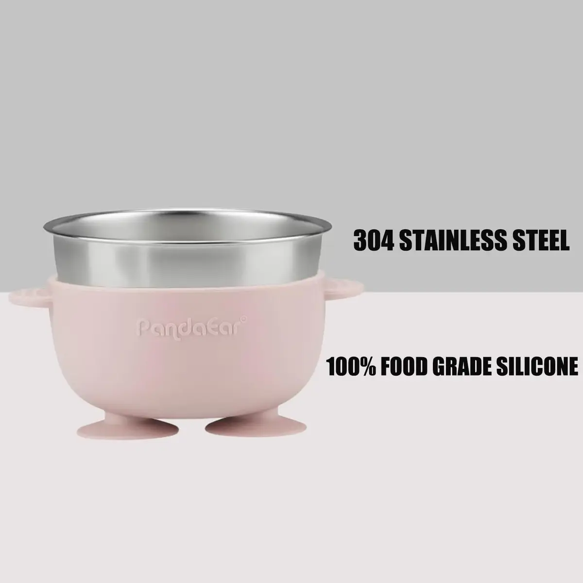 PandaEar 6-in-1 Stainless Steel Baby Feeding Set | Divided Suction Plate, Bowl, Sippy Cup with Straw, Bib, Spoon & Fork | BPA-Free Toddler Feeding Essentials for Self-Feeding (Pink) - view 4