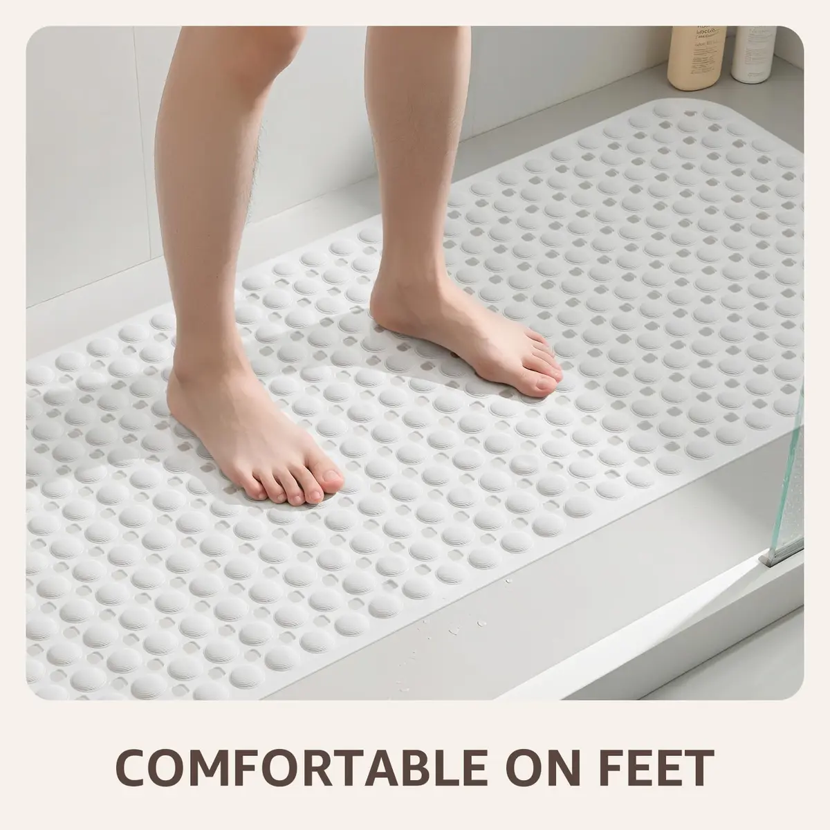 OTHWAY Bath Tub Shower Mat Non Slip 35x16 Inch White | 198 Suction Cups, Rapid Drain, Machine Washable - view 5
