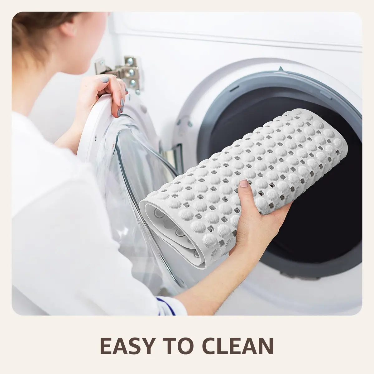 OTHWAY Bath Tub Shower Mat Non Slip 35x16 Inch White | 198 Suction Cups, Rapid Drain, Machine Washable - view 6