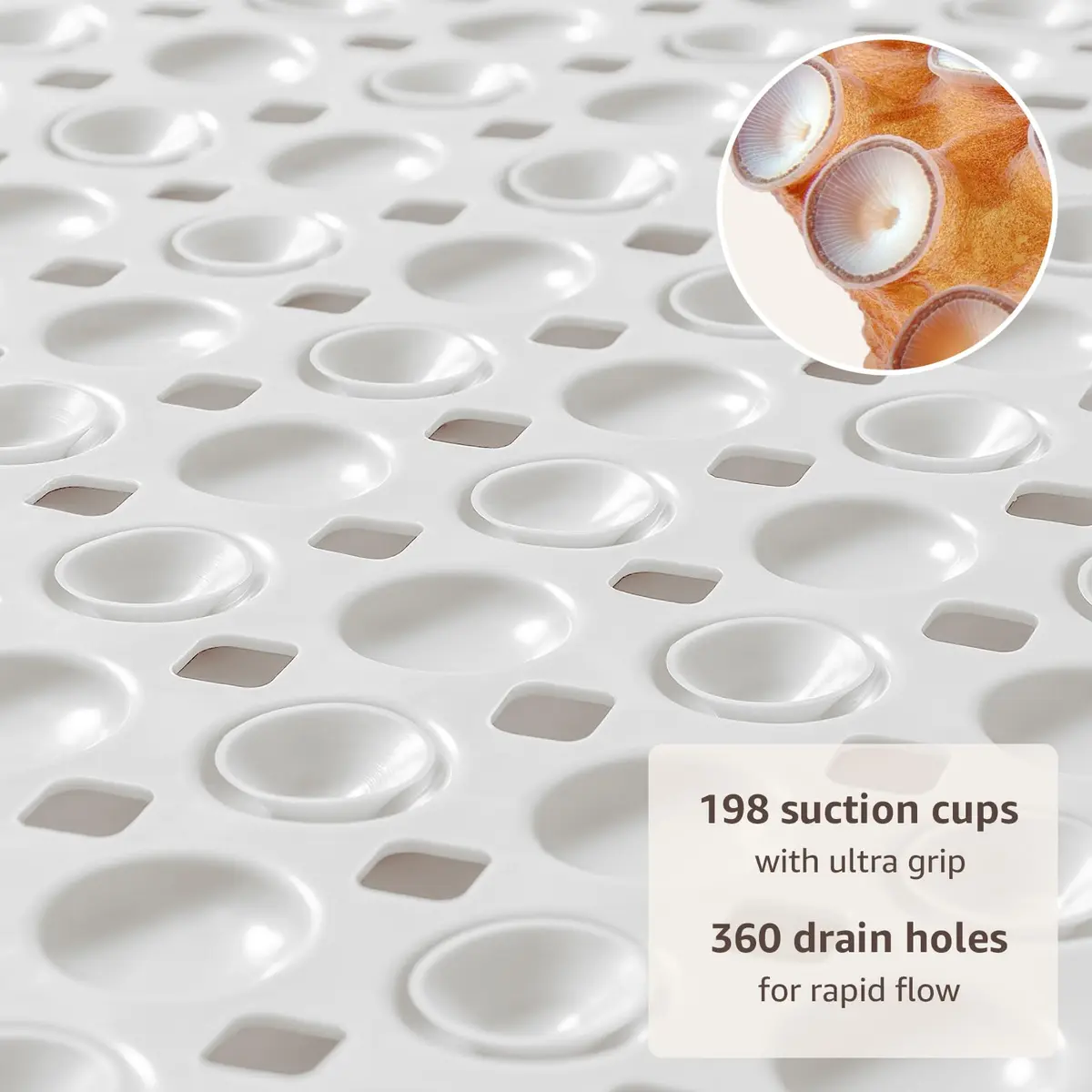 OTHWAY Bath Tub Shower Mat Non Slip 35x16 Inch White | 198 Suction Cups, Rapid Drain, Machine Washable - view 3