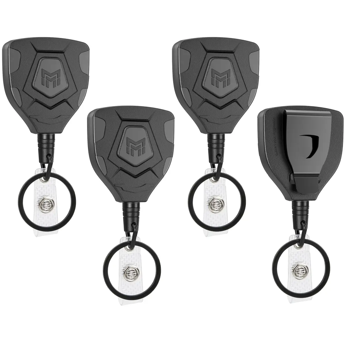 MNGARISTA Heavy Duty Retractable Badge Reel Keychain 31.5'' Steel Cord (4-Pack, Carbon Black) - main product image