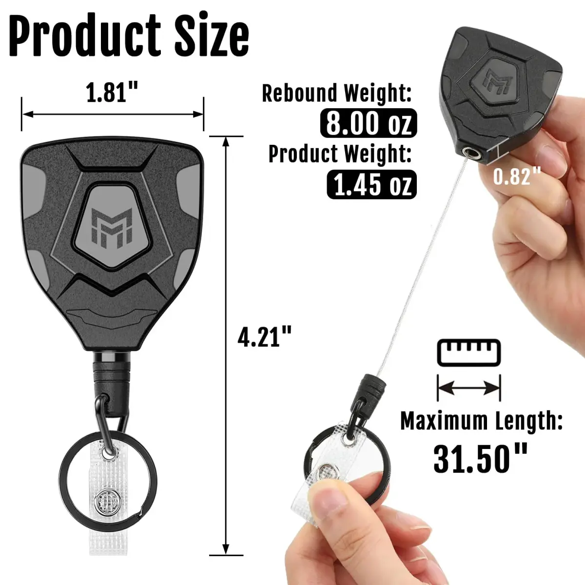 MNGARISTA Heavy Duty Retractable Badge Reel Keychain 31.5'' Steel Cord (4-Pack, Carbon Black) - view 5