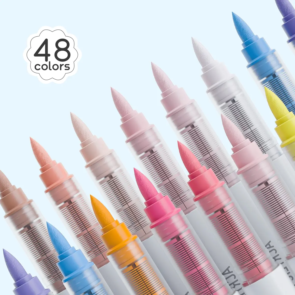 languo 48 Colors Acrylic Paint Markers, Brush Tip, Direct Liquid Ink | Water-Based, Waterproof, 1-5mm Lines - view 4