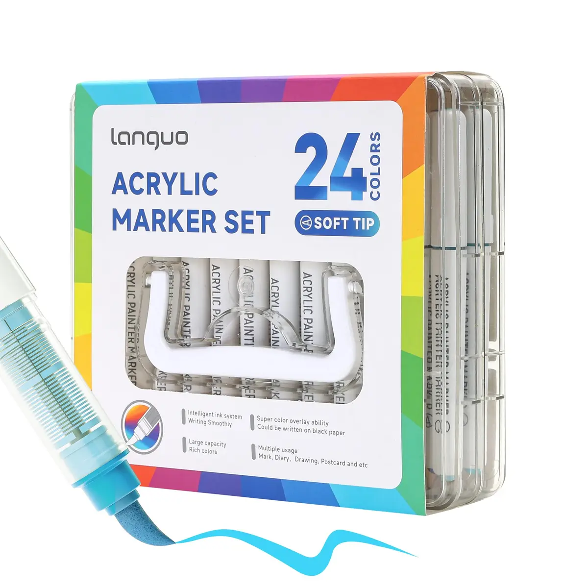 languo 24 Colors Acrylic Paint Markers, Brush Tip | Water-Based, Waterproof, 1-5mm Lines, Ideal for Art & Craft (70-120 chars) - main product image