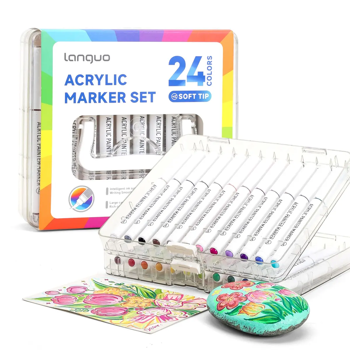 languo 24 Colors Acrylic Paint Markers, Brush Tip | Water-Based, Waterproof, 1-5mm Lines, Ideal for Art & Craft (70-120 chars) - view 7