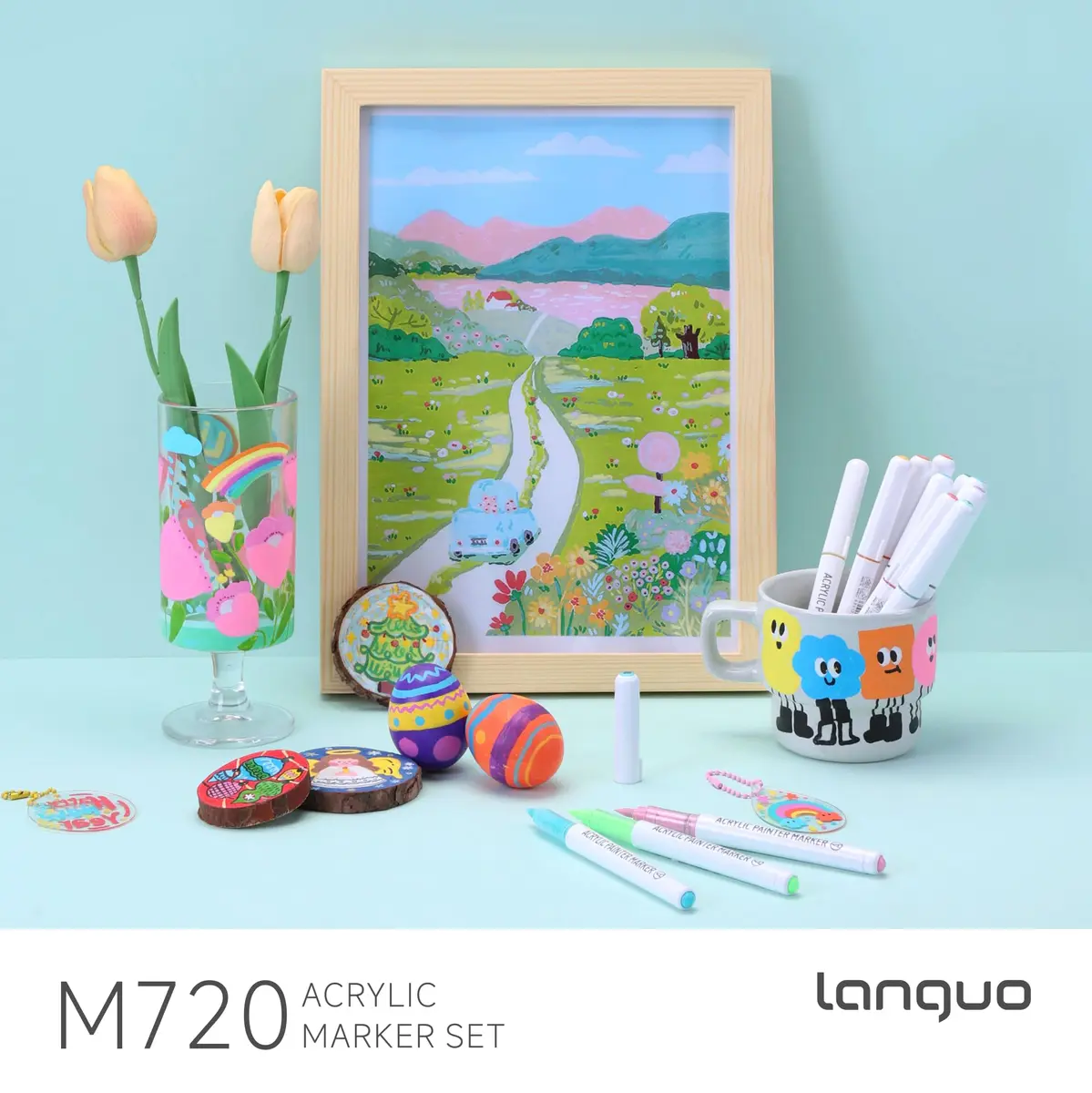 languo 24 Colors Acrylic Paint Markers, Brush Tip | Water-Based, Waterproof, 1-5mm Lines, Ideal for Art & Craft (70-120 chars) - view 8