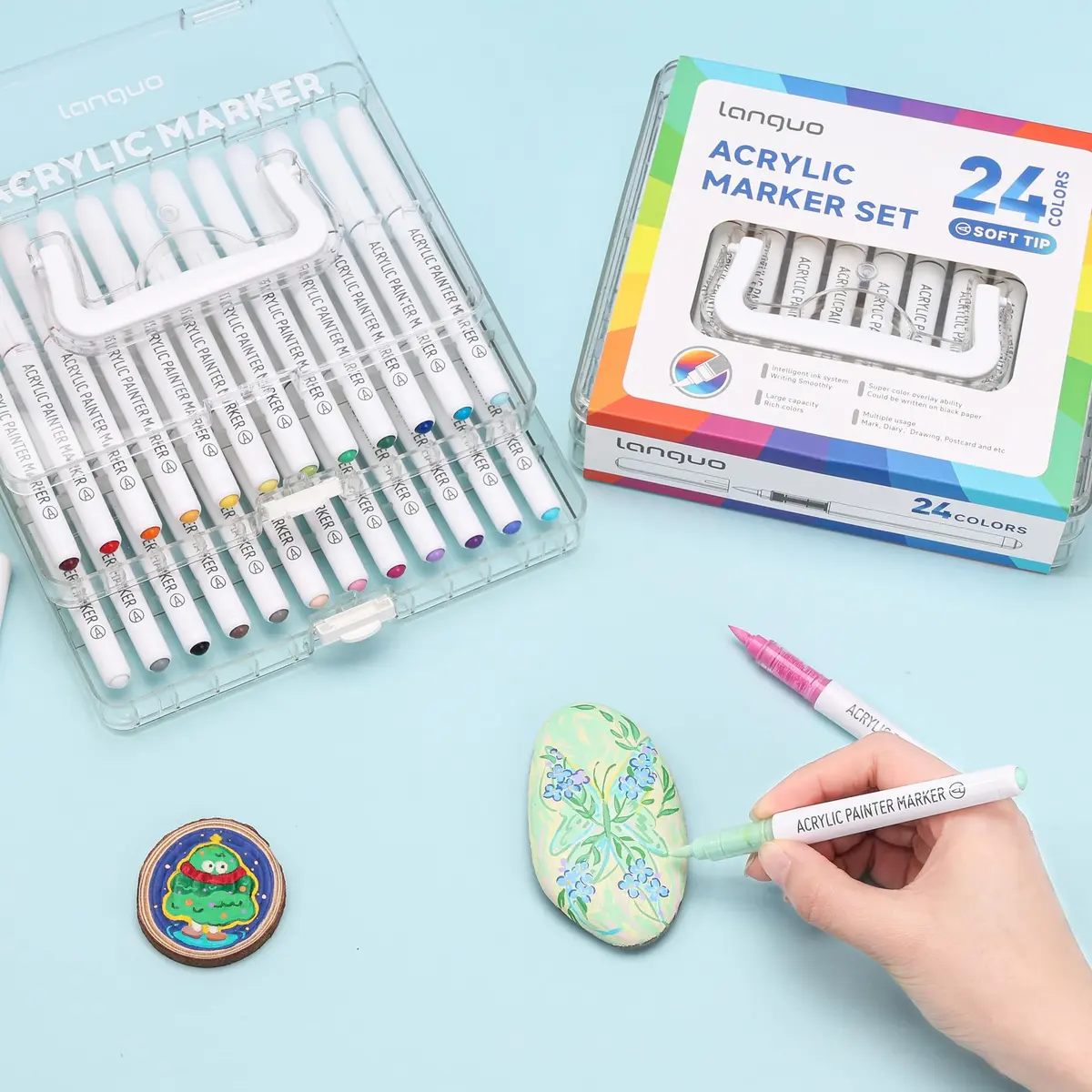 languo 24 Colors Acrylic Paint Markers, Brush Tip | Water-Based, Waterproof, 1-5mm Lines, Ideal for Art & Craft (70-120 chars) - view 3