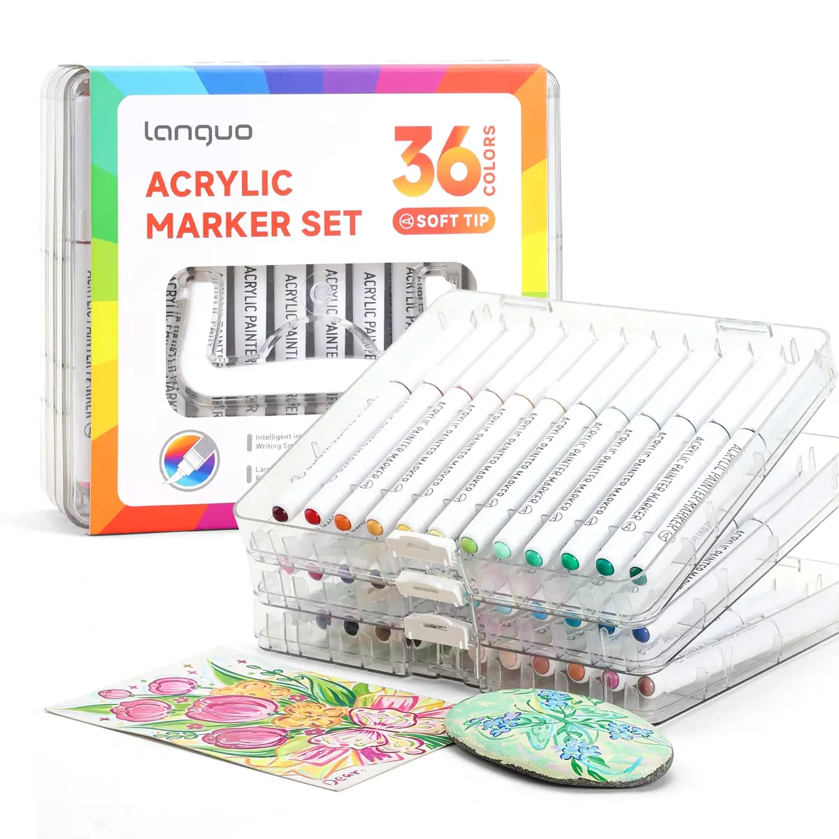 languo 36 Colors Acrylic Paint Markers, Brush Tip, Direct Liquid Ink | Water-Based, Fast-Drying, Waterproof, Ideal for Art & DIY - view 7