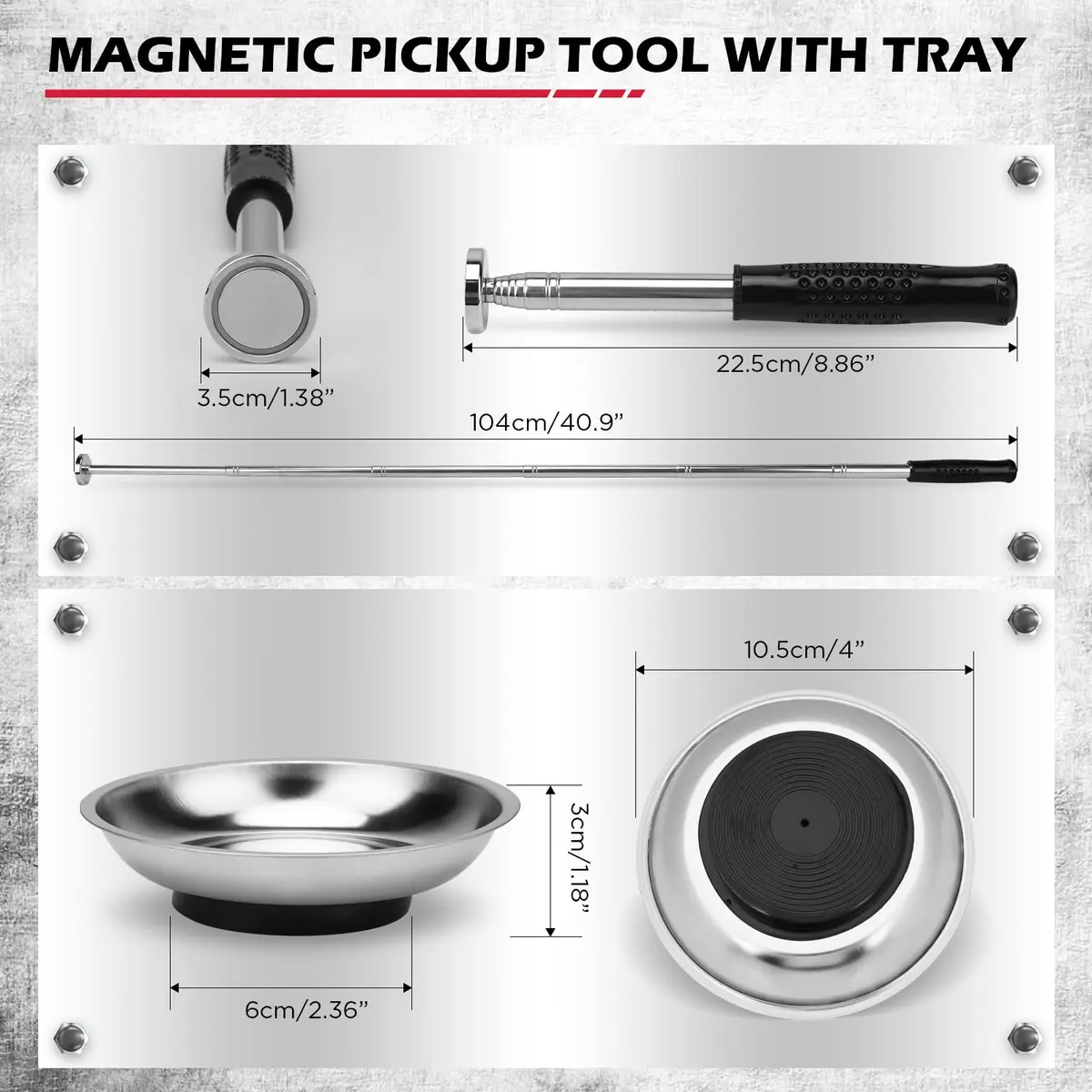 SEDY Telescoping Magnetic Pickup Tool 3 Pack with Parts Tray, 41in Extendable Magnet Stick, 50lb Pull Force | Workshop & Garage Essentials - view 2