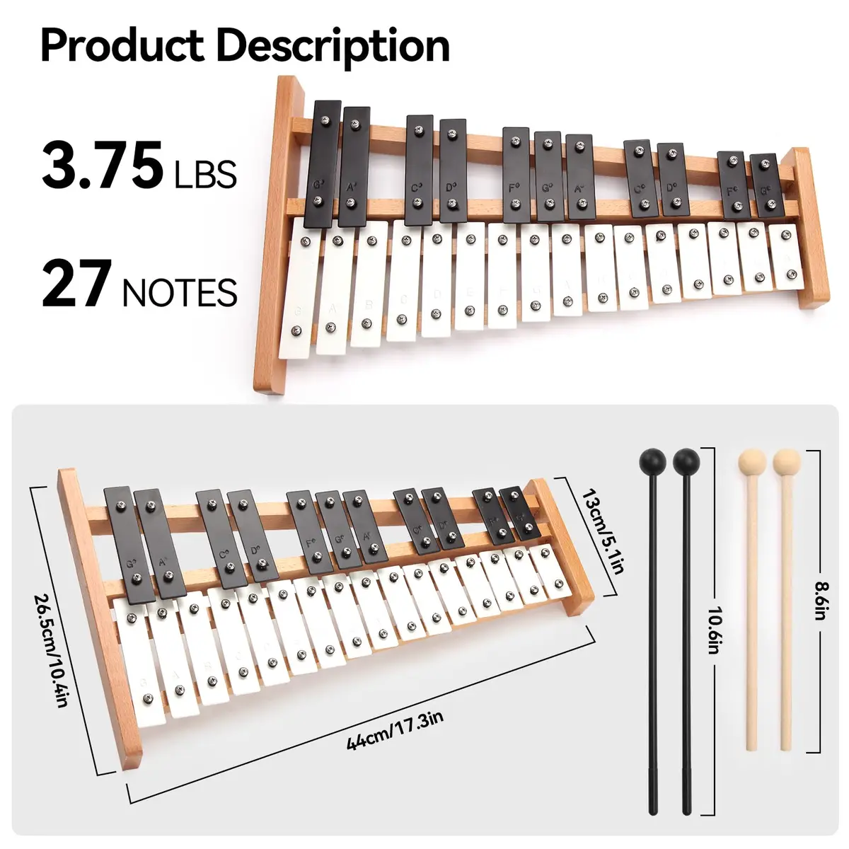 Heuyrao 27 Note Foldable Glockenspiel Xylophone | Bright Aluminum Tone & Compact Design for Beginners & Pros - view 2
