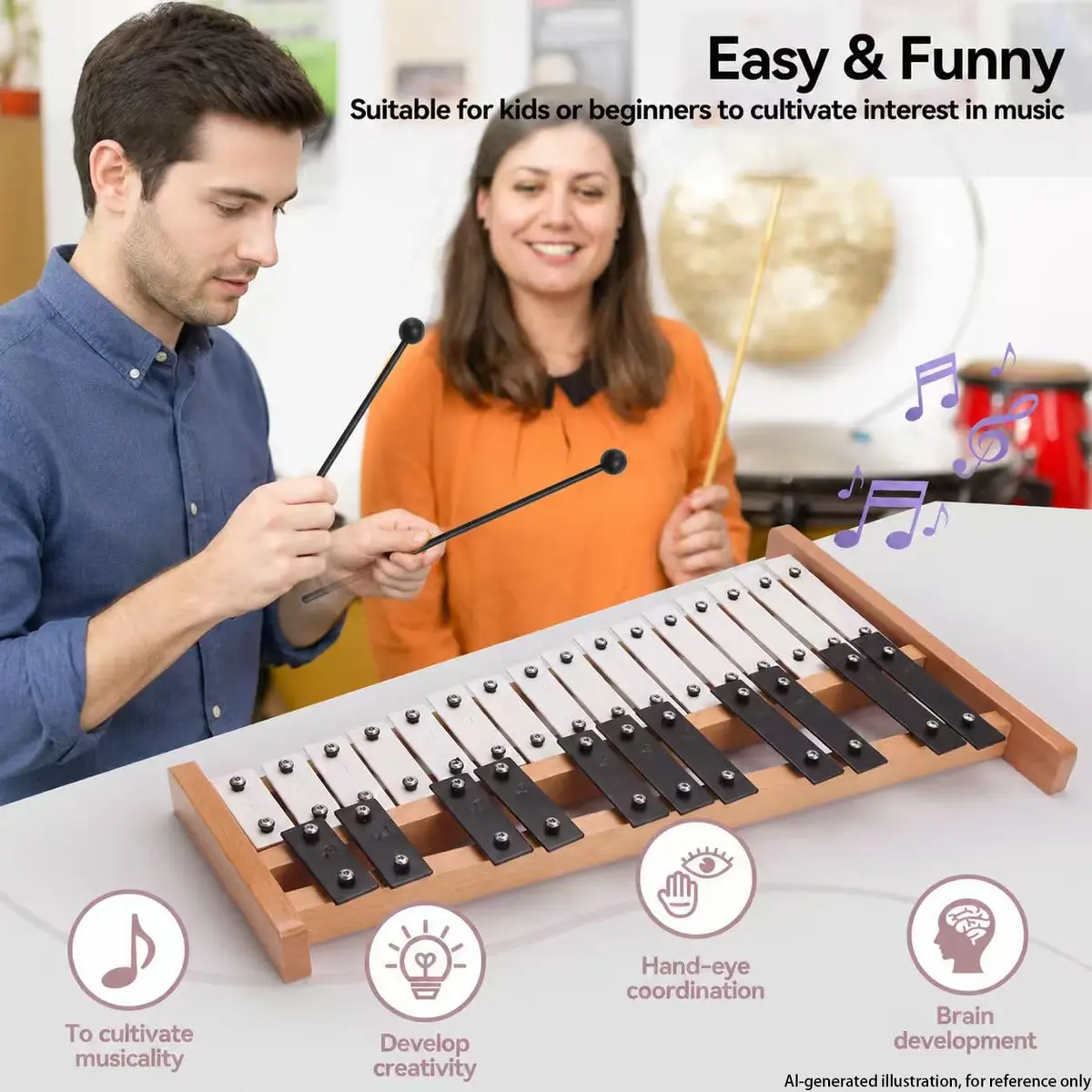 Heuyrao 27 Note Foldable Glockenspiel Xylophone | Bright Aluminum Tone & Compact Design for Beginners & Pros - view 3