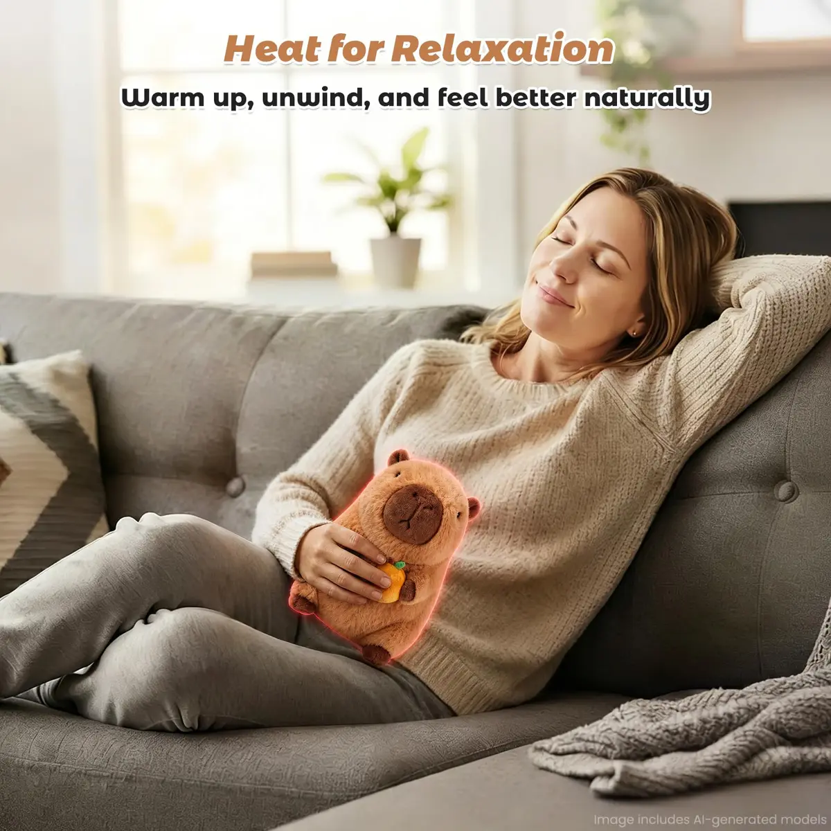Bobbie & Laxi Capybara with Orange Plushie Weighted Stuffed Animal 25cm (9.1in) | Heat & Cold Therapy with Aromatherapy - view 7