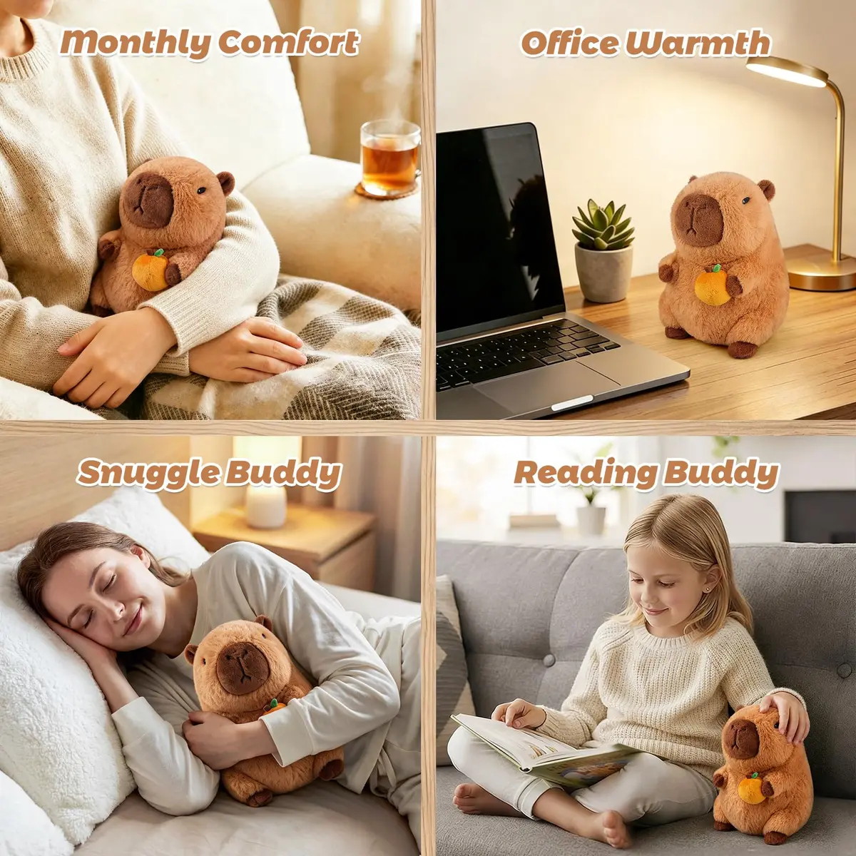 Bobbie & Laxi Capybara with Orange Plushie Weighted Stuffed Animal 25cm (9.1in) | Heat & Cold Therapy with Aromatherapy - view 3