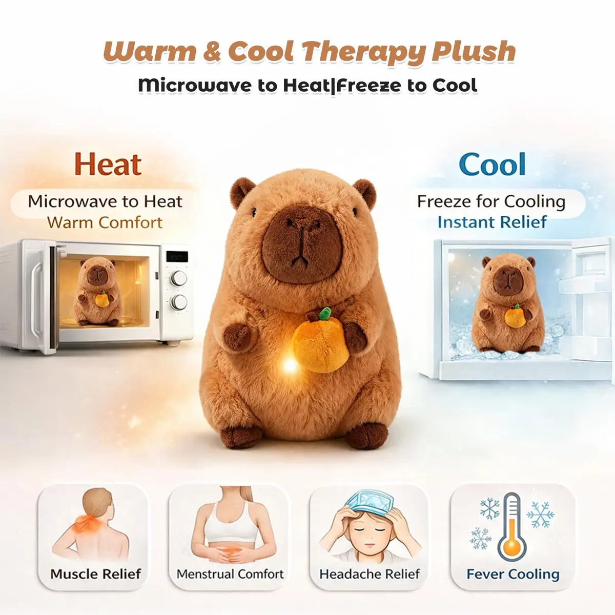 Bobbie & Laxi Capybara with Orange Plushie Weighted Stuffed Animal 25cm (9.1in) | Heat & Cold Therapy with Aromatherapy - view 4
