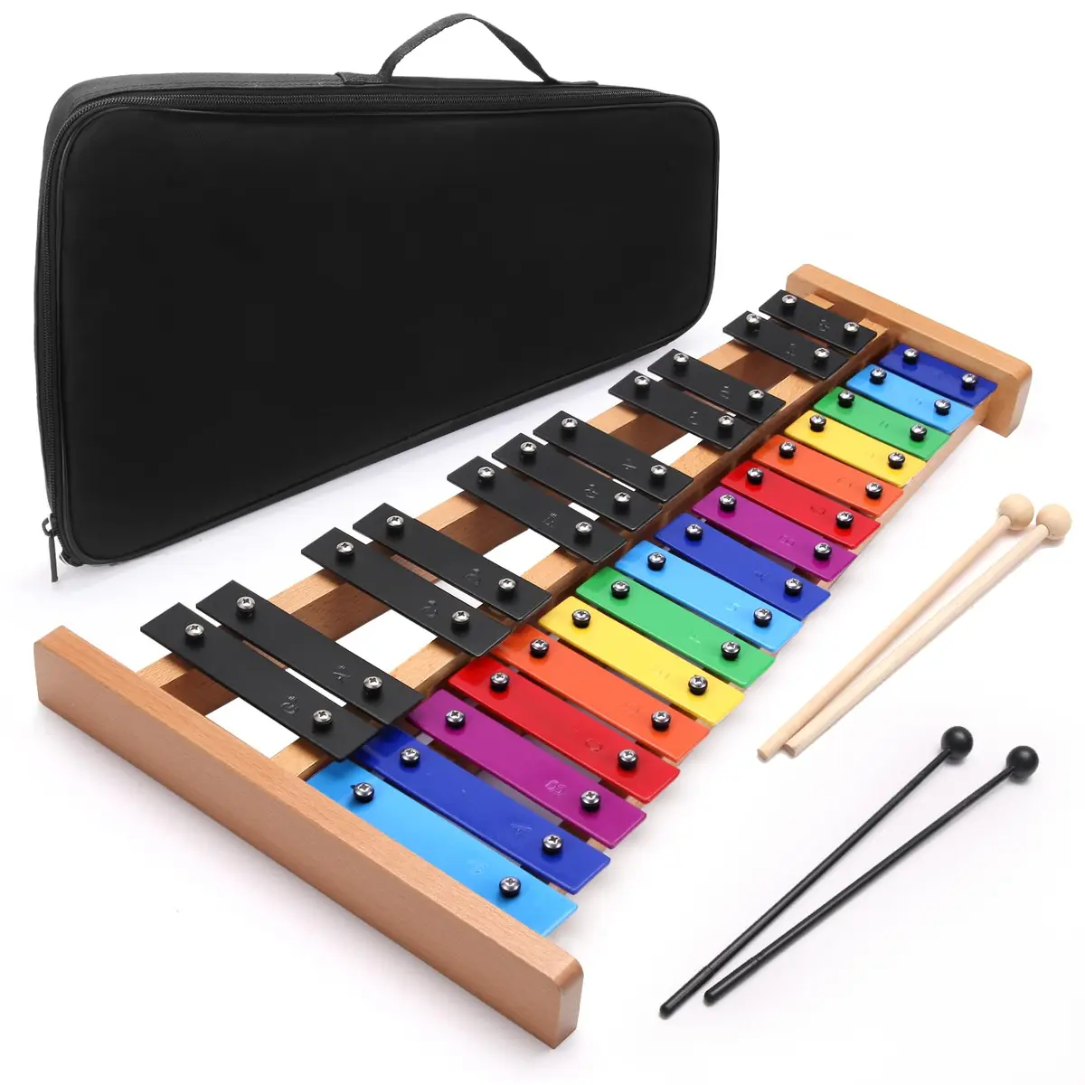 Heuyrao 27 Note Foldable Glockenspiel Xylophone, Colorful | High-Grade Aluminum Tone Bars & Solid Wood Base - main product image