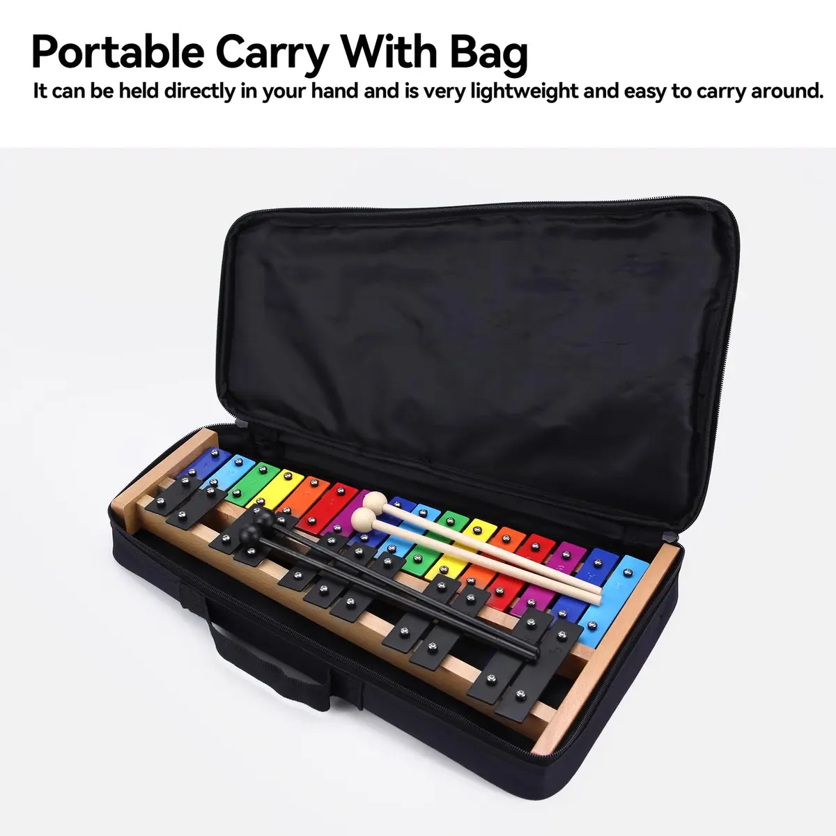 Heuyrao 27 Note Foldable Glockenspiel Xylophone, Colorful | High-Grade Aluminum Tone Bars & Solid Wood Base - view 6