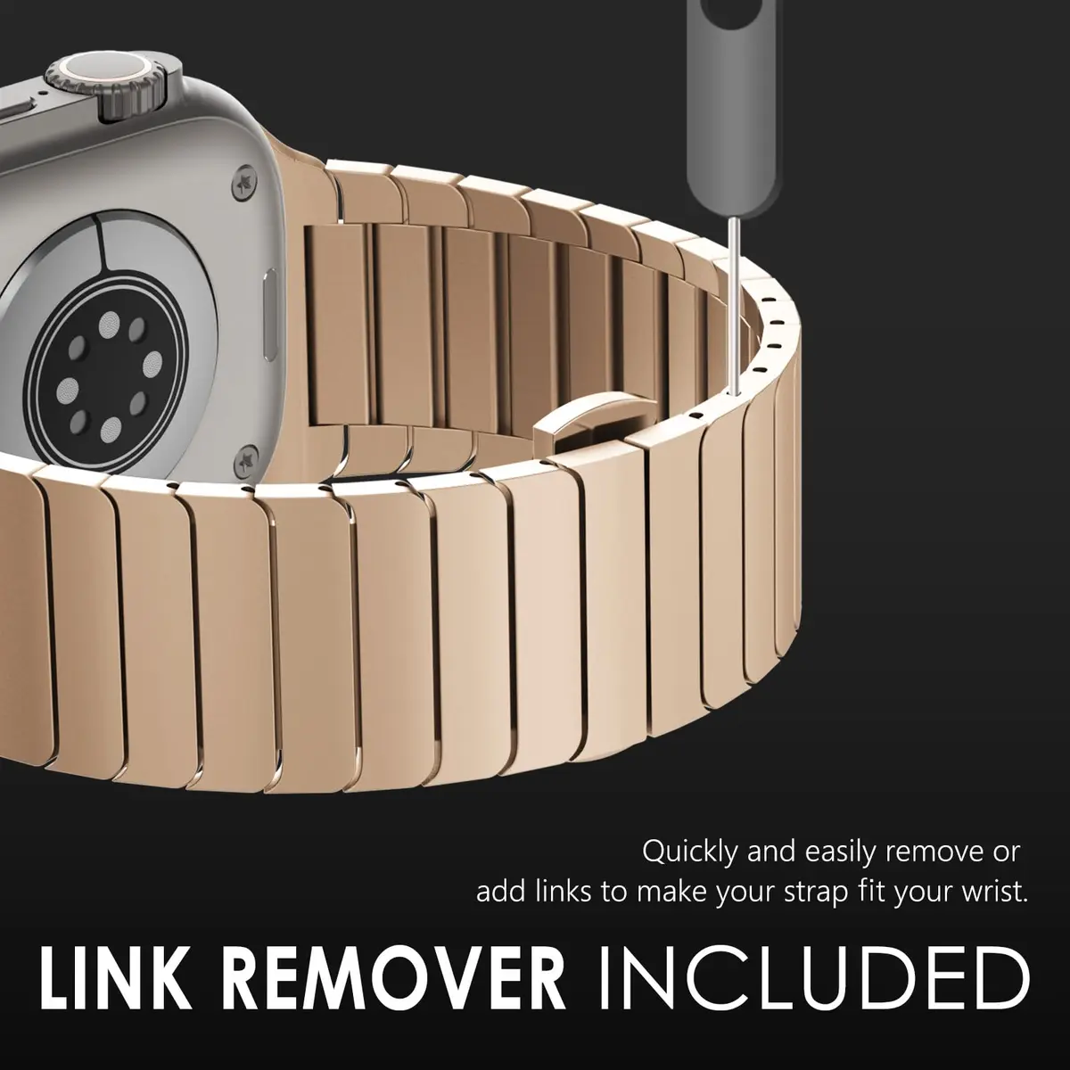 NewWays Metal Link Bracelet Band for Apple Watch Ultra 49mm, Series 9/8/7 45mm, 6/5/4 44mm, SE 44mm | Premium Stainless Steel with Gold Finish - view 3