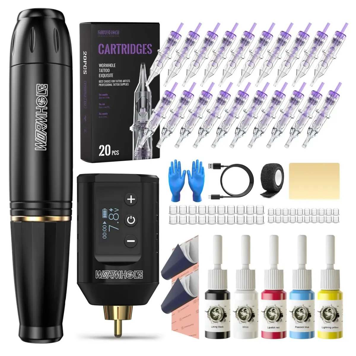 Wormhole Wireless Tattoo Kit, LED Digital Display, Dot Working Mode | Complete Rotary Tattoo Set for Beginners - main product image