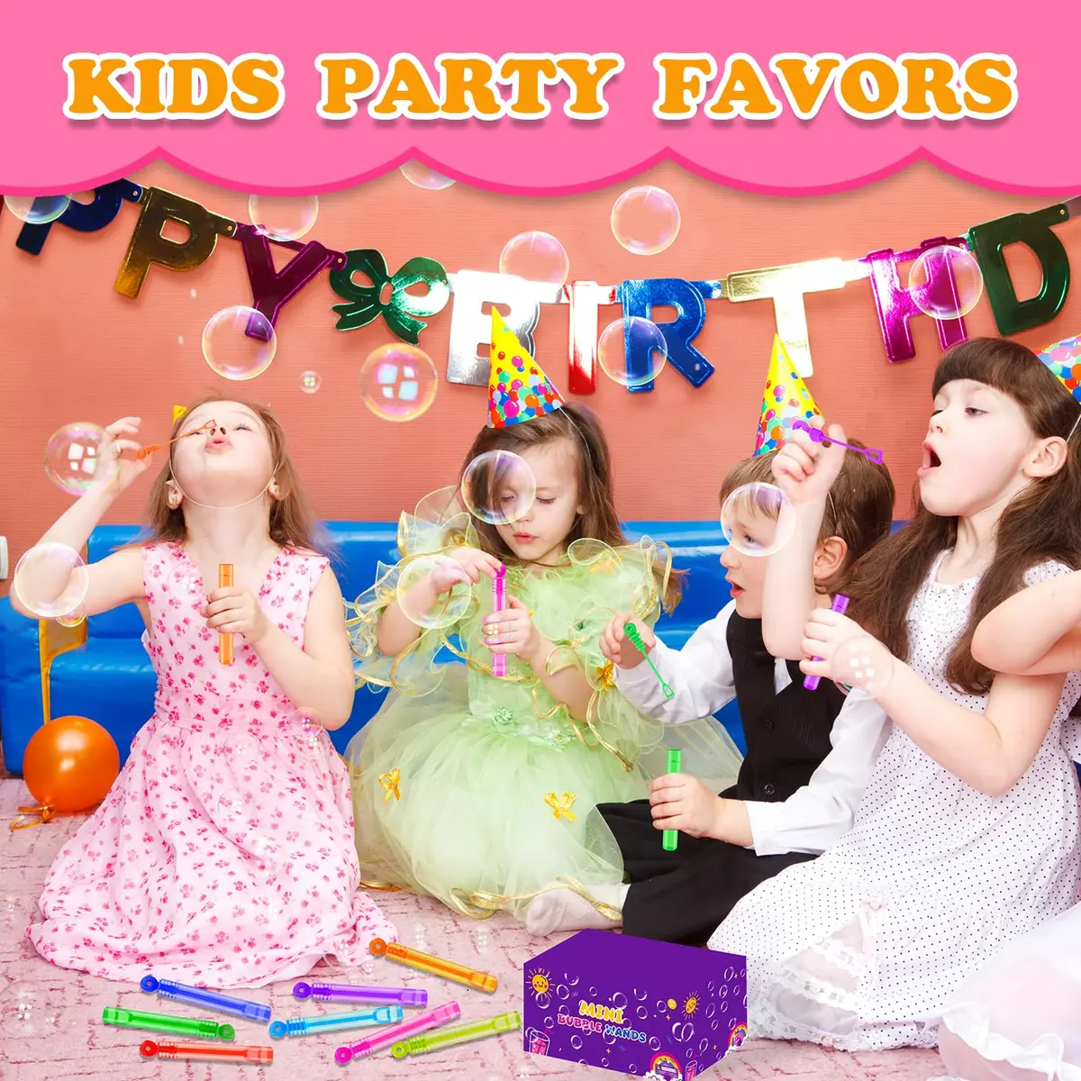 Leetous Bulk Neon Mini Bubbles Party Favors for Kids 100 Pack | Assorted Rainbow Colors - view 5