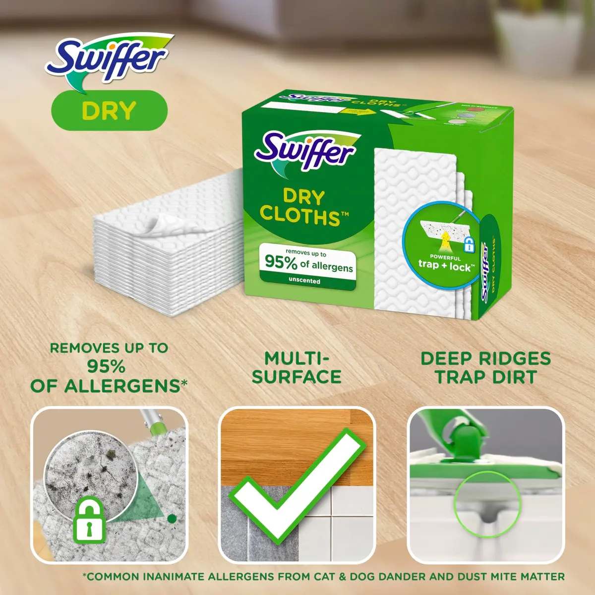 Swiffer Sweep + Mop Dry Pads Refill 156 Count (52 Count x 3 Packs) | Traps Dirt, Dust, Hair & Pet Dander - view 3