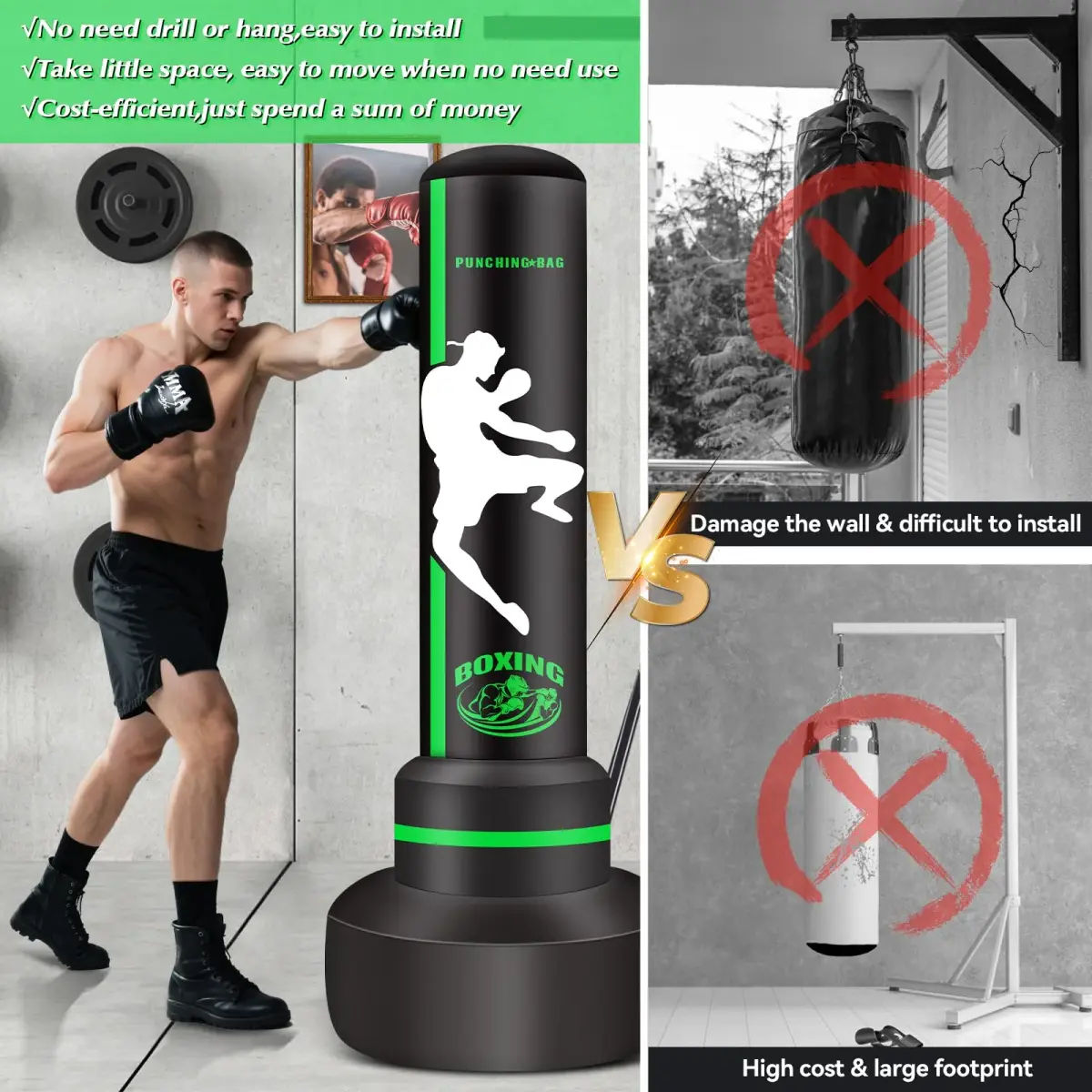 JUOIFIP Heavy Standing Punching Bag for Adults, 70 inch (178 cm) | Complete Boxing Set with Gloves & Pump - view 7