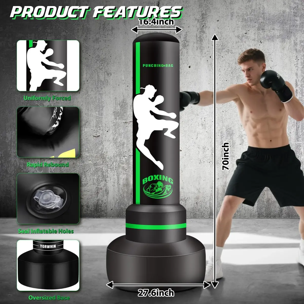JUOIFIP Heavy Standing Punching Bag for Adults, 70 inch (178 cm) | Complete Boxing Set with Gloves & Pump - view 4