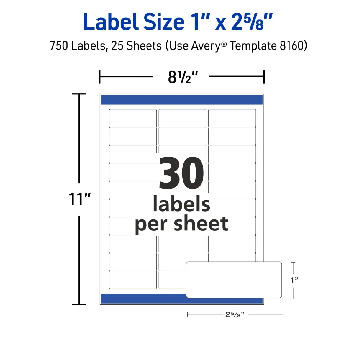 Avery Easy Peel Address Labels 1" x 2-5/8" (Pack of 5, 3750 Labels Total) | Sure Feed Technology for Jam-Free Printing - view 5