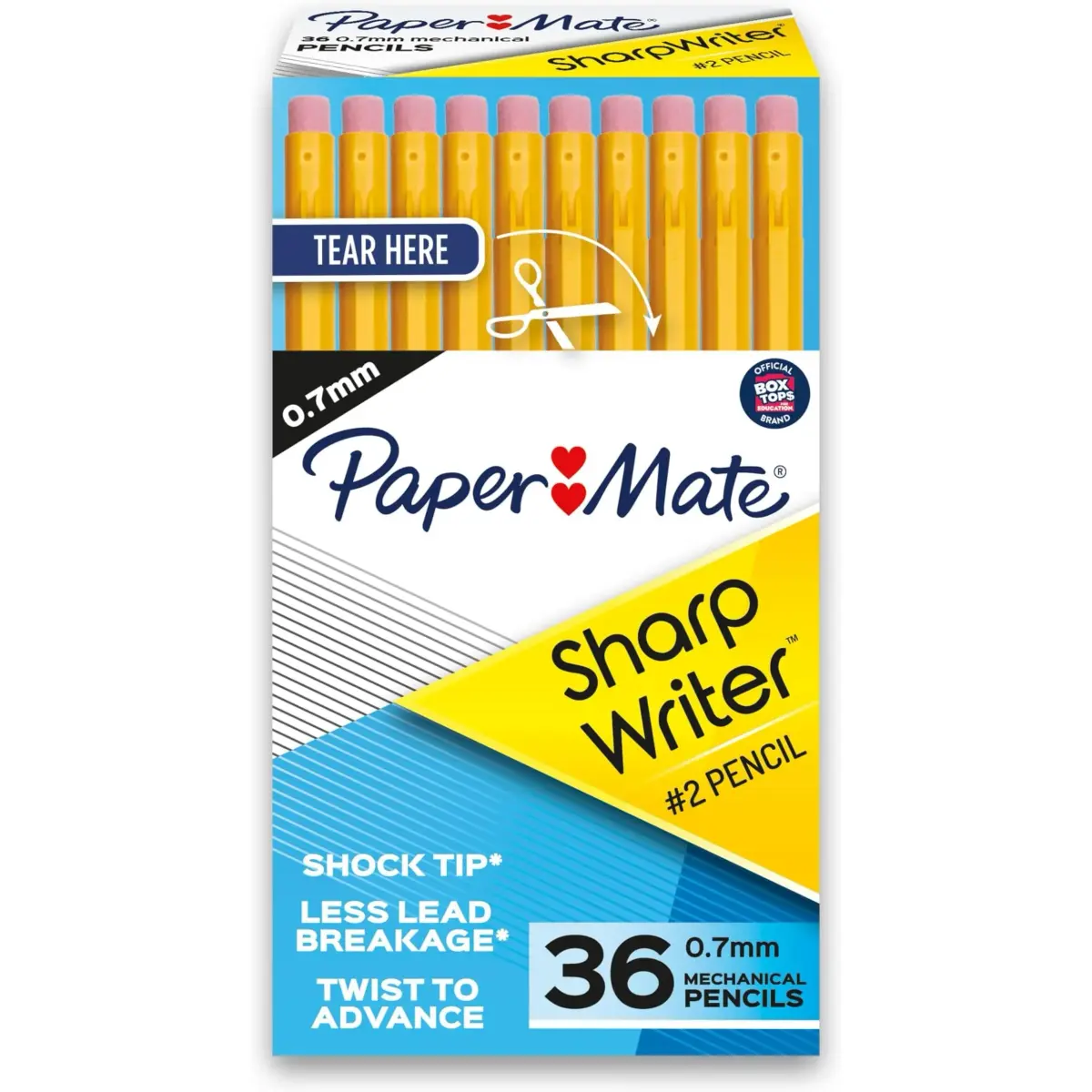 Paper Mate SharpWriter Mechanical Pencils Yellow | 0.7 mm #2 Lead, Pack of 6 (216 Count Total) | Shock-Absorbing Tip - main product image