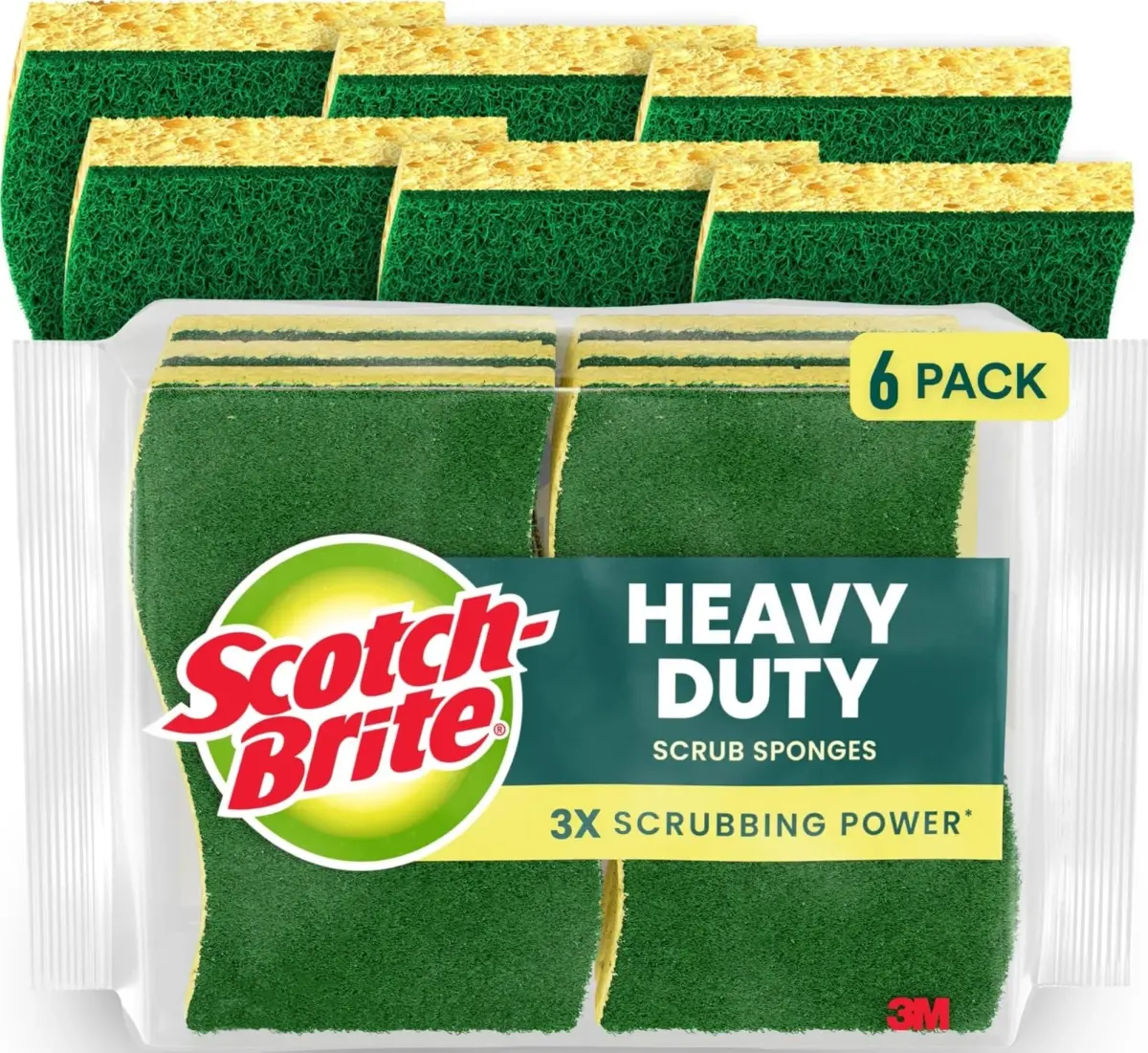 Scotch-Brite Heavy Duty Scrub Sponge 6-Pack | 3X Scrubbing Power, Lasts 3X Longer, Recycled Content - main product image