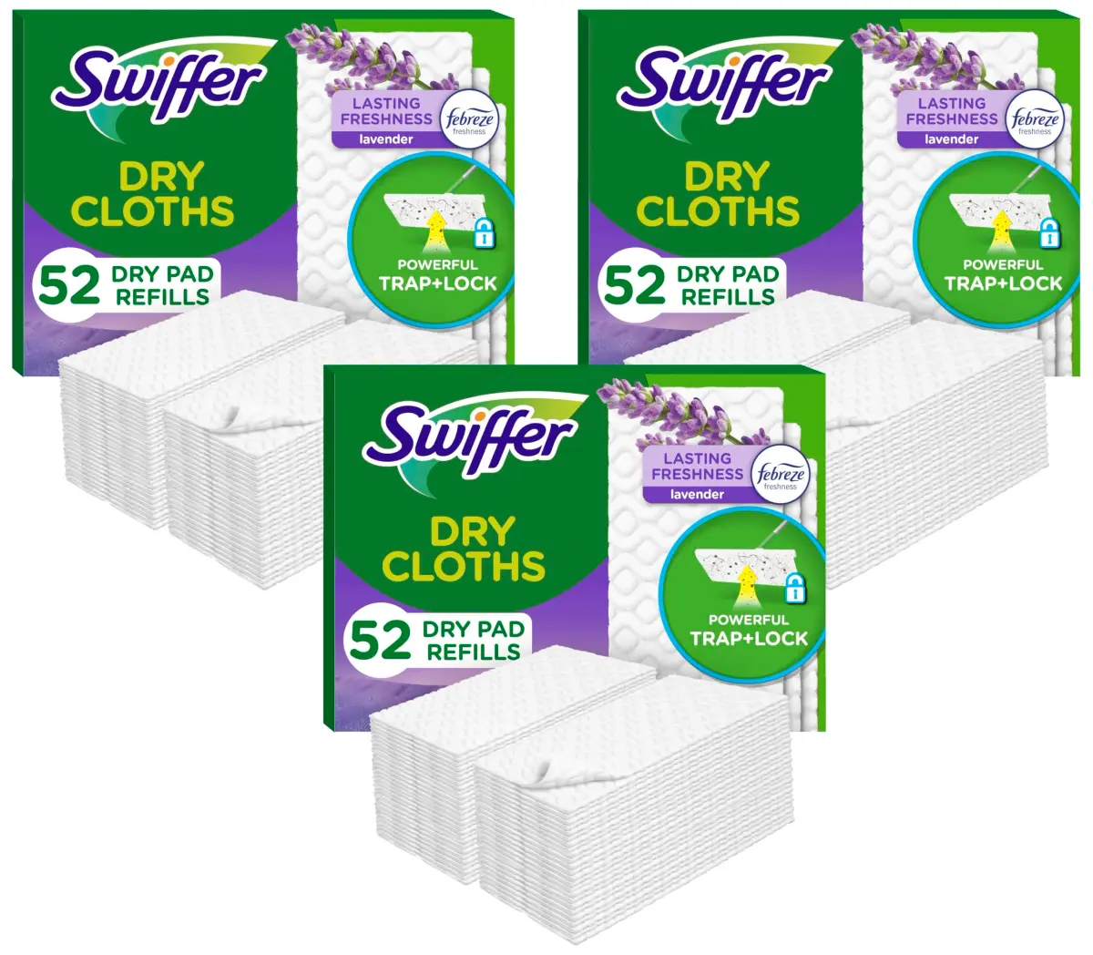 Swiffer Dry Sweeping Cloths Refills Lavender Scent 156 Count | Traps & Locks Dirt, Dust, Hair & Allergens - main product image