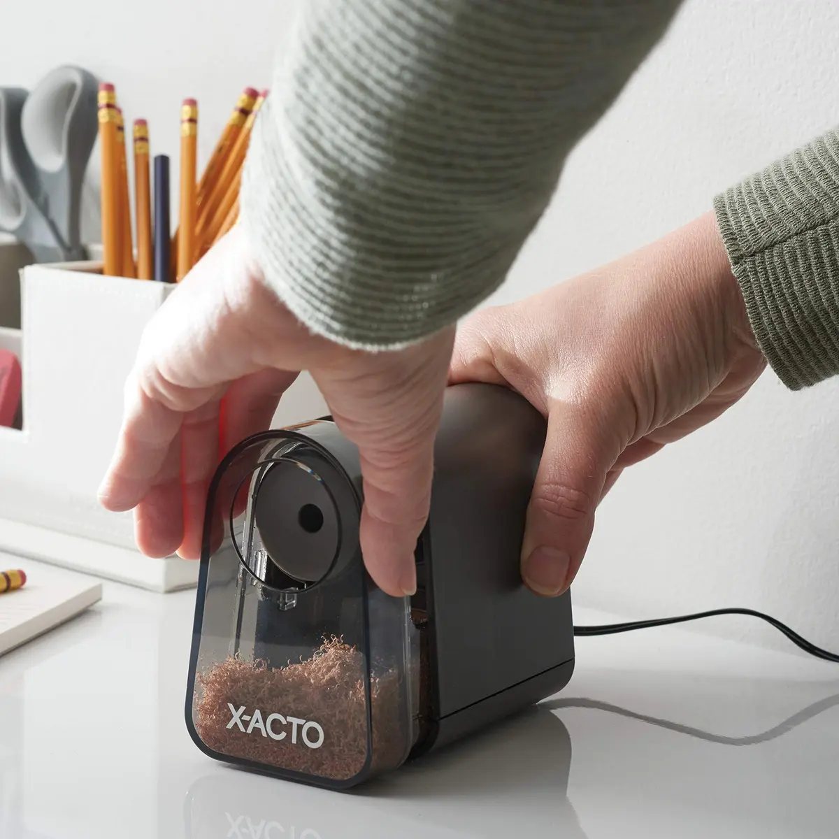 X-Acto Pencil Sharpener, Mighty Mite Electric, with Pencil Saver®, SafeStart® Motor, Black, Pack of 3 | Precise Tips, Less Frustration - view 6