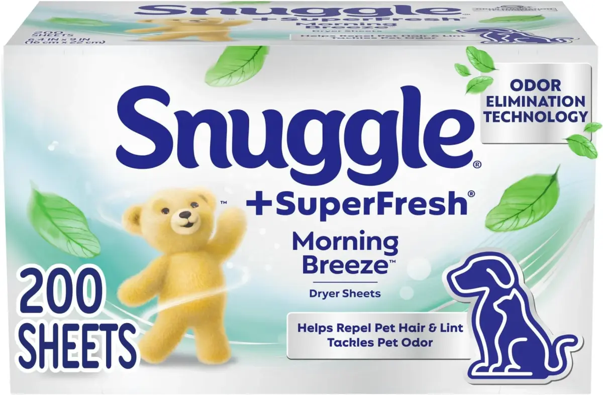 Snuggle SuperFresh Fabric Softener Dryer Sheets Morning Breeze 200 Count (Pack of 6) | Tackles Pet Odor & Static - main product image