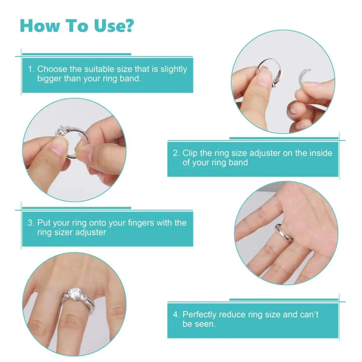 Feramox Invisible Ring Size Adjuster Set | Transparent TPU Silicone | 8 Sizes for 1mm-10mm Bands - view 3