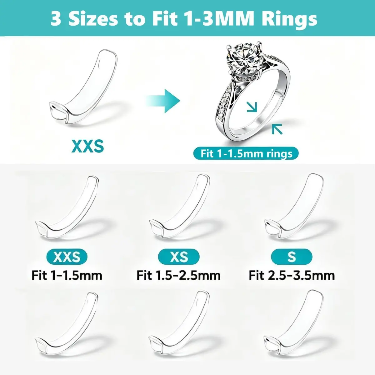 Feramox Invisible Ring Size Adjuster Set | 8 Sizes Fit 1mm-10mm Bands | Transparent TPU Material - view 2