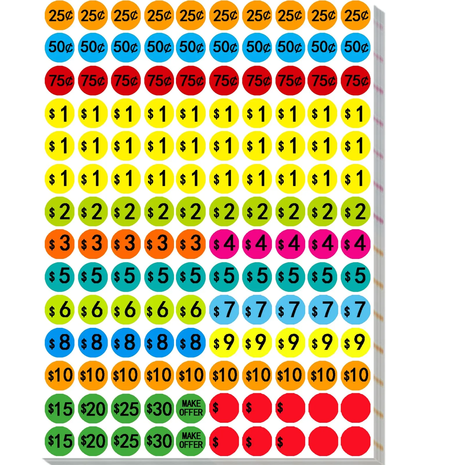 Darfukei Garage Sale Price Stickers (3500 PCS, 3/4 Inch) | Assorted Colors & Prices for Retail Use - main product image