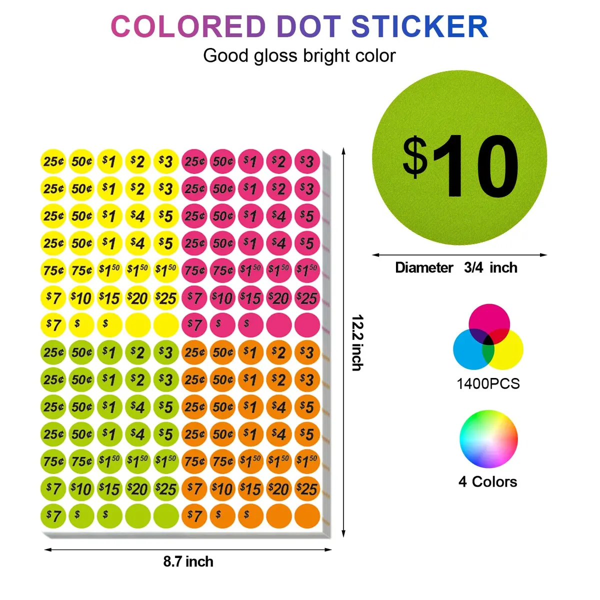 Darfukei Garage Sale Price Stickers 3500 PCS 3/4 Inch Round | Assorted Colors for Yard Sales & Retail - view 2