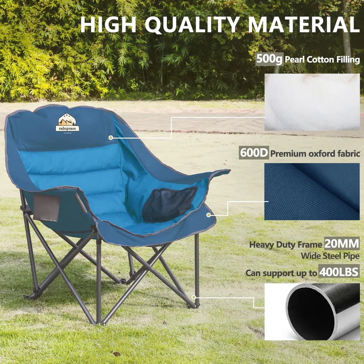 Colegence Oversized Camping Chair for Adults, Padded Lawn Chair 2 Pack | Supports 500 lbs, Weather-Resistant, Heavy Duty Support - view 5