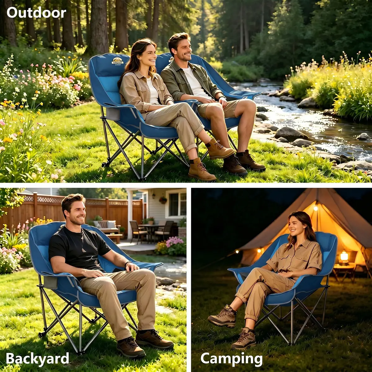 Colegence Oversized Camping Chair for Adults, Padded Lawn Chair 2 Pack | Supports 500 lbs, Weather-Resistant, Heavy Duty Support - view 6
