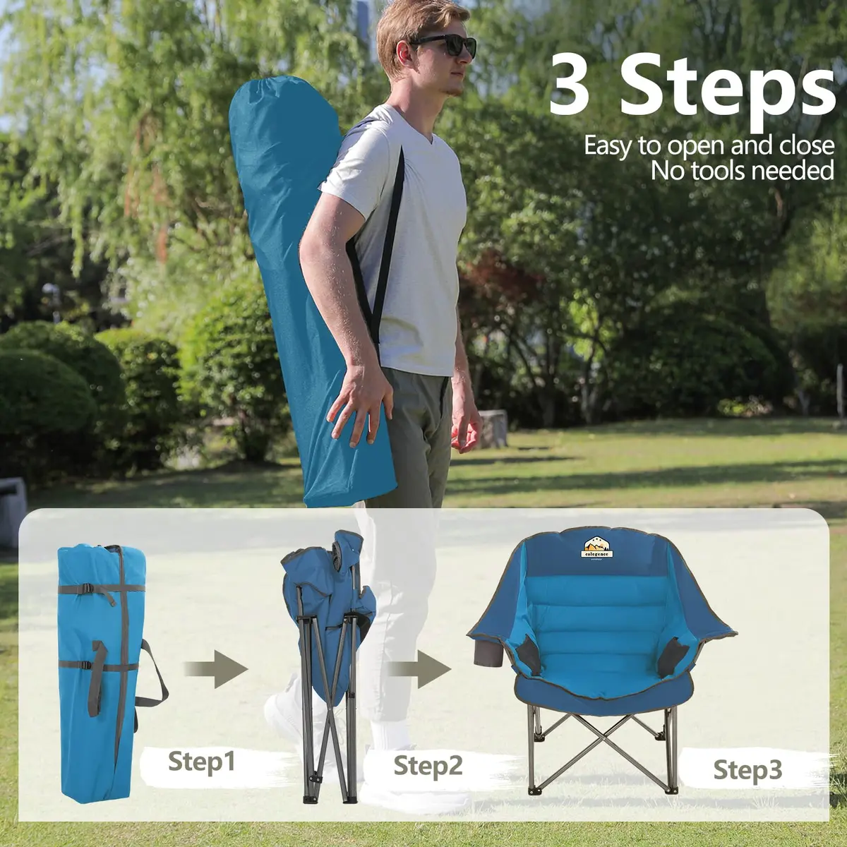 Colegence Oversized Camping Chair for Adults, Padded Lawn Chair 2 Pack | Supports 500 lbs, Weather-Resistant, Heavy Duty Support - view 4