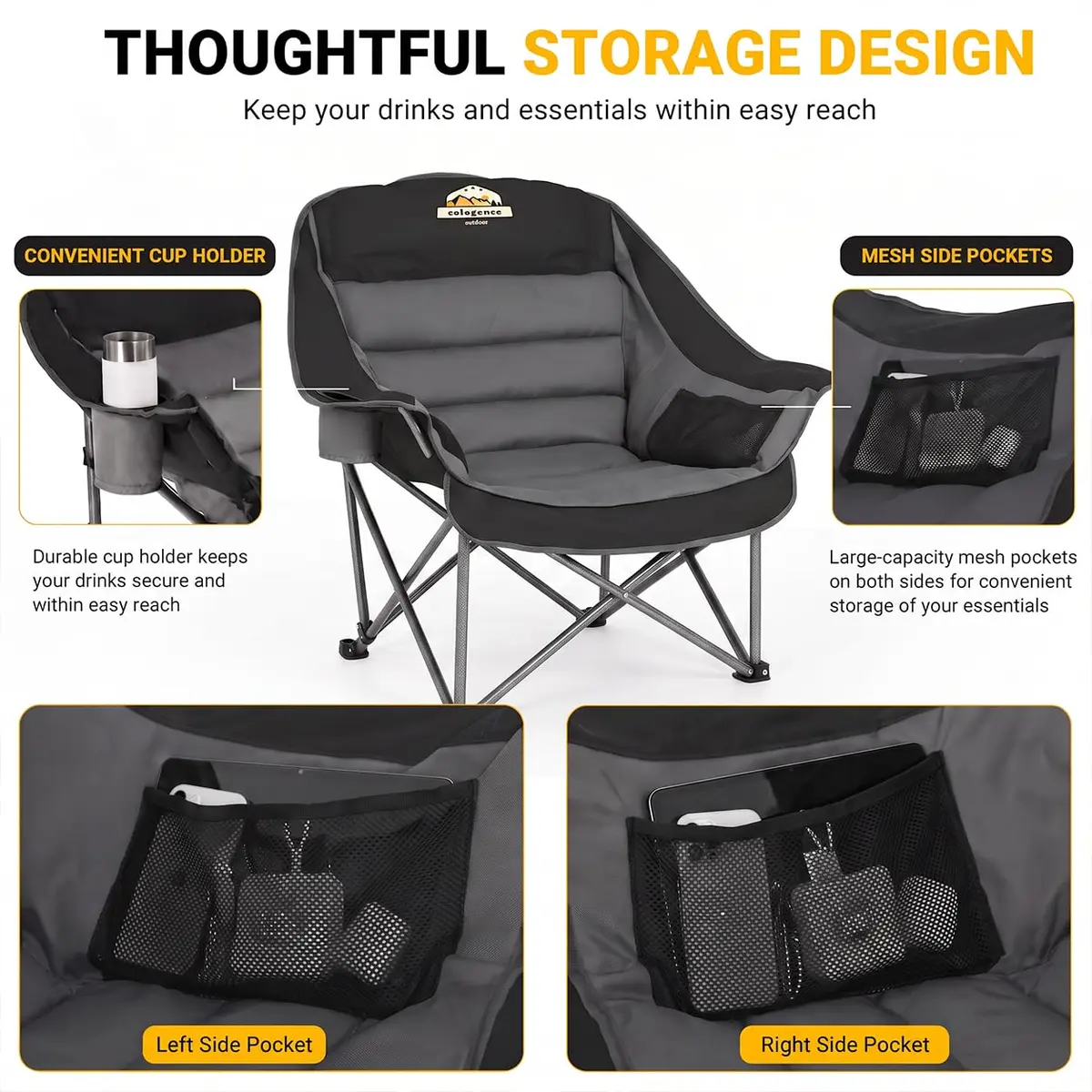 Colegence Oversized Camping Chair for Adults, Padded Lawn Chair 2 Pack | Supports 500 lbs, Weather-Resistant, Heavy Duty Comfort - view 6
