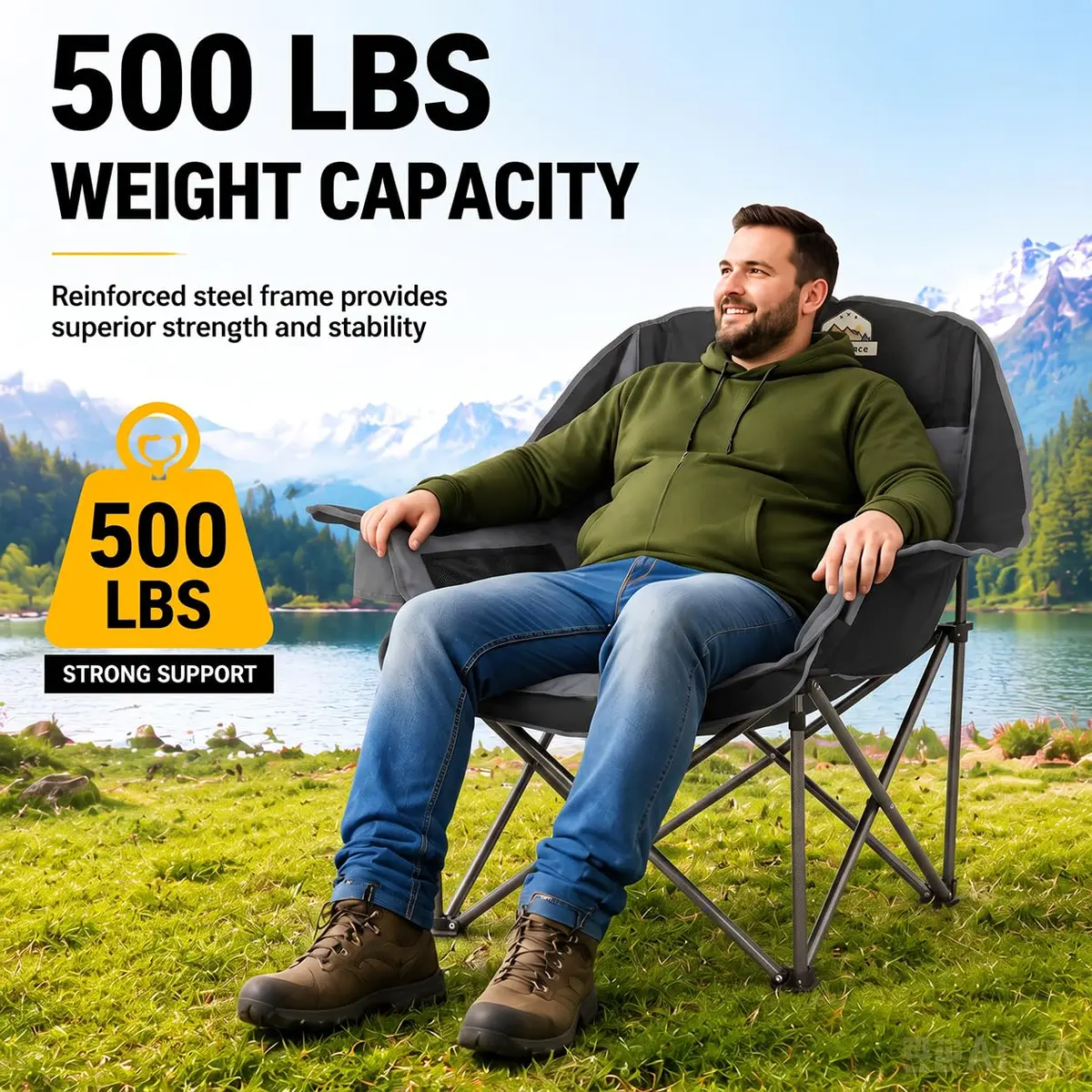 Colegence Oversized Camping Chair for Adults, Padded Lawn Chair 2 Pack | Supports 500 lbs, Weather-Resistant, Heavy Duty Comfort - view 2