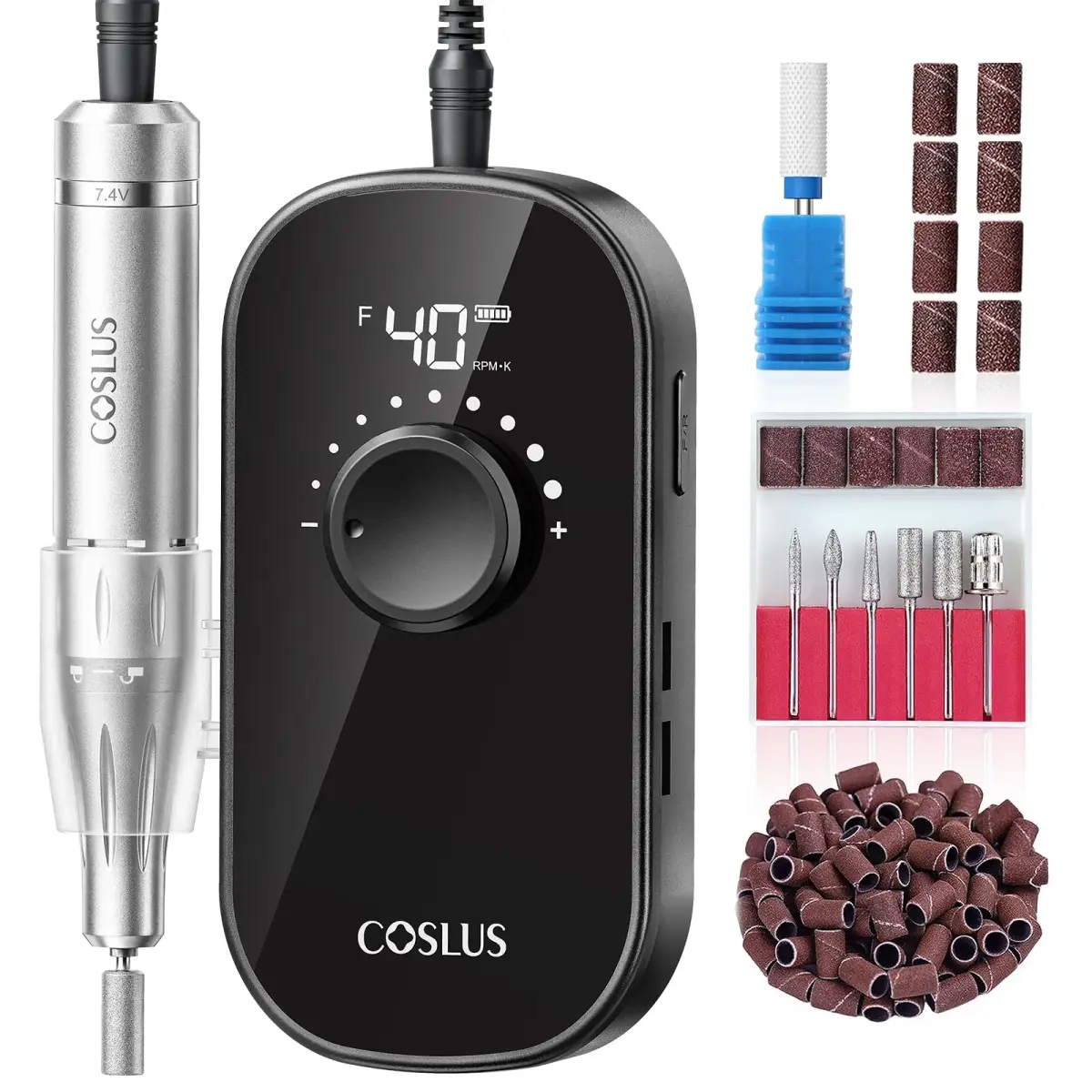 COSLUS E51 Professional Nail Drill Portable Electric Nail File with 40,000 RPM Motor & 12-Hour Battery | Rechargeable & Cordless for Salon & Home Use - main product image