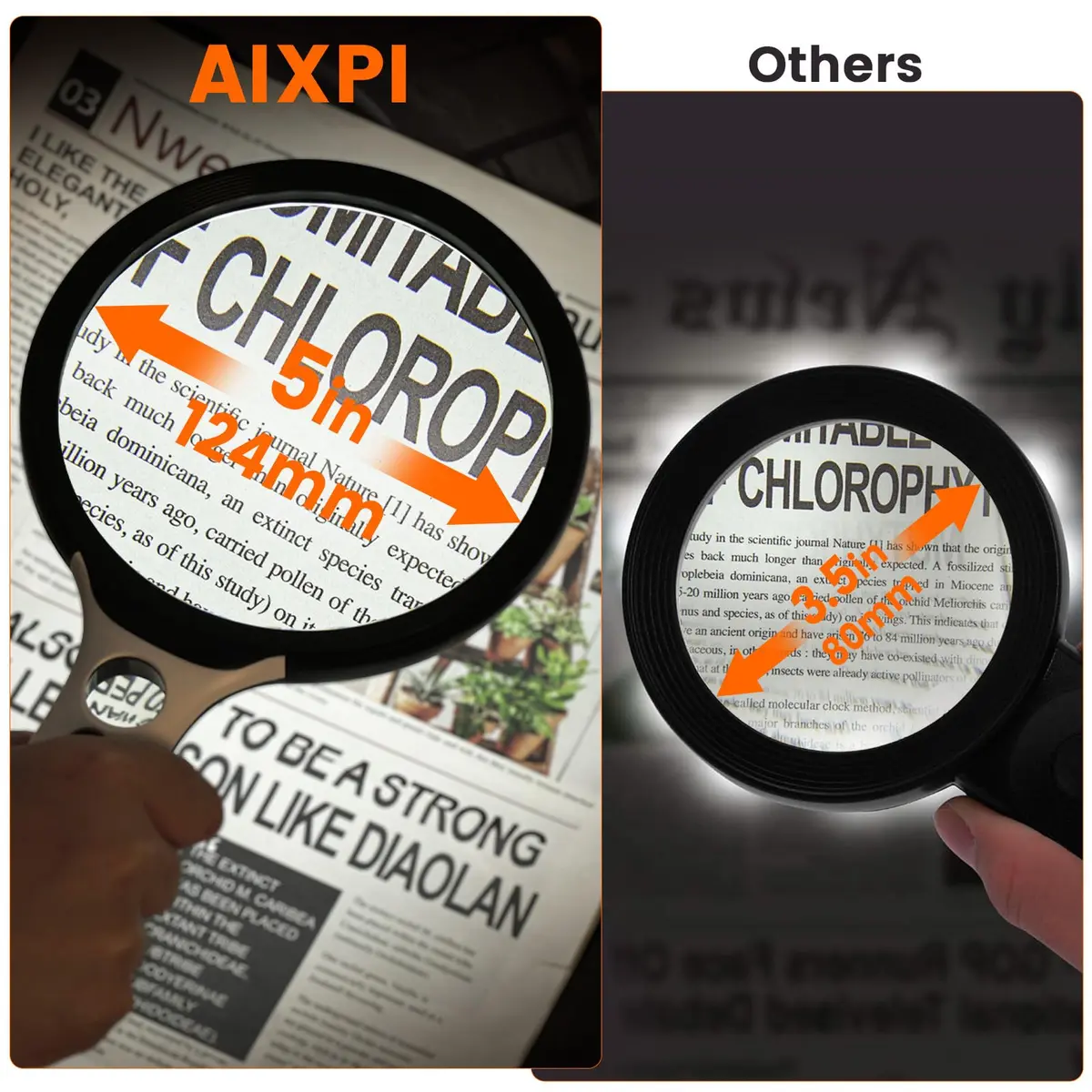 AIXPI Magnifying Glass with Light Large 5" Lens | Illuminated Handheld Magnifier for Seniors & Reading - view 2
