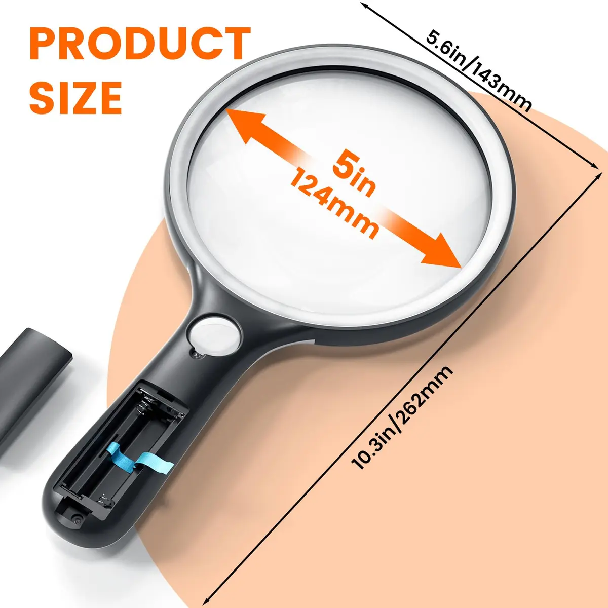 AIXPI Magnifying Glass with Light Large 5" Lens | Illuminated Handheld Magnifier for Seniors & Reading - view 3