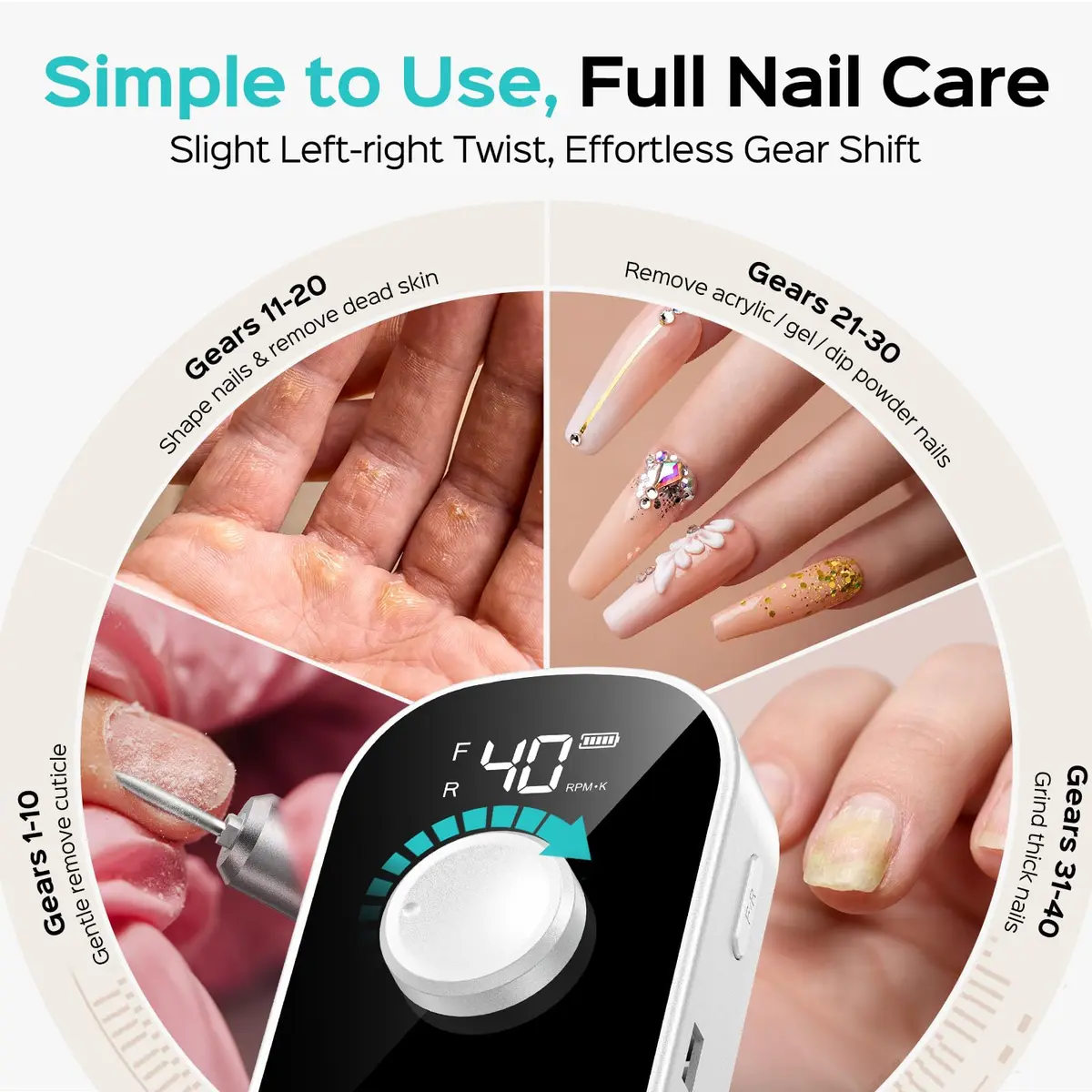 COSLUS E51 Professional Nail Drill 40000 RPM | Portable Electric Nail File with Smart LED Display - view 5