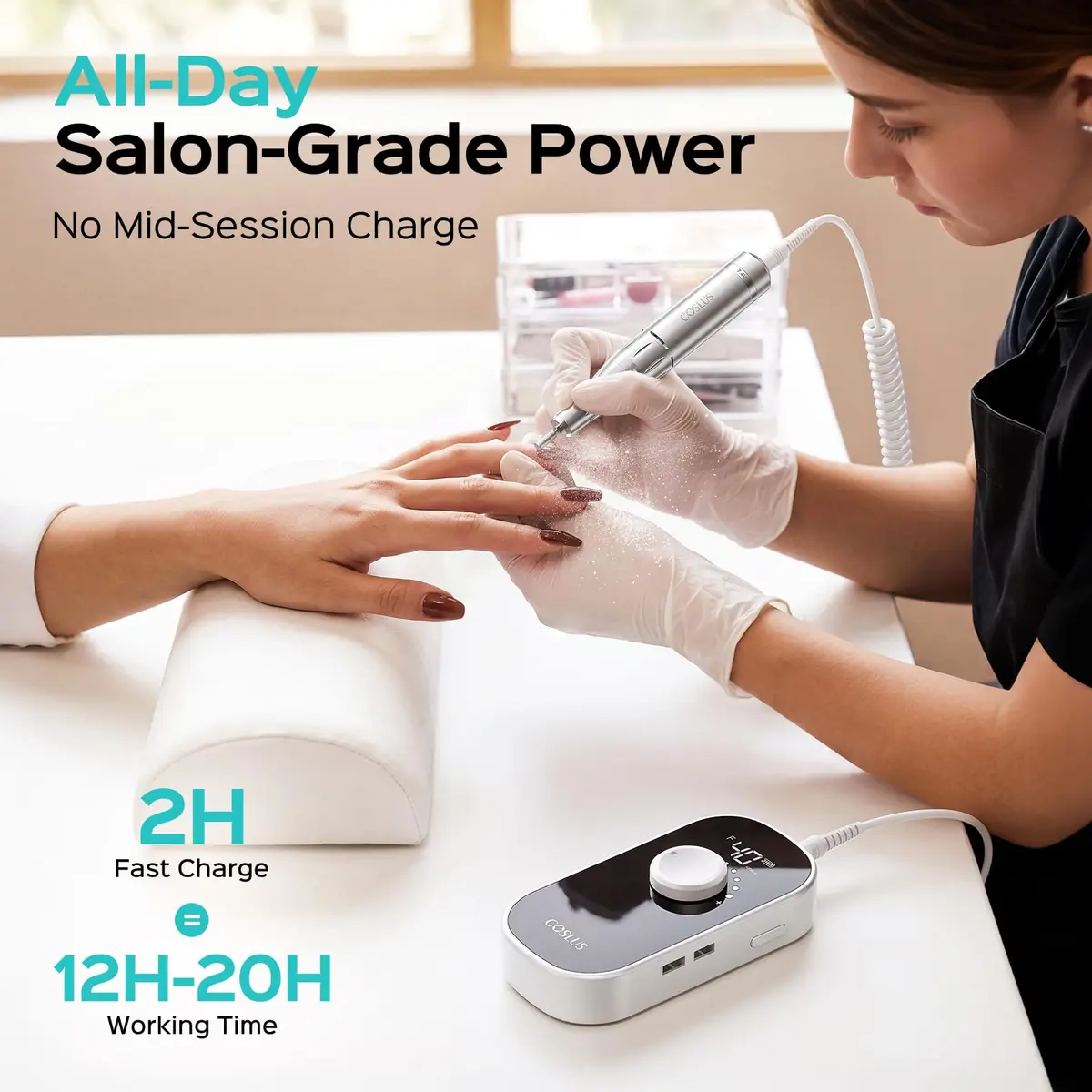 COSLUS E51 Professional Nail Drill 40000 RPM | Portable Electric Nail File with Smart LED Display - view 6